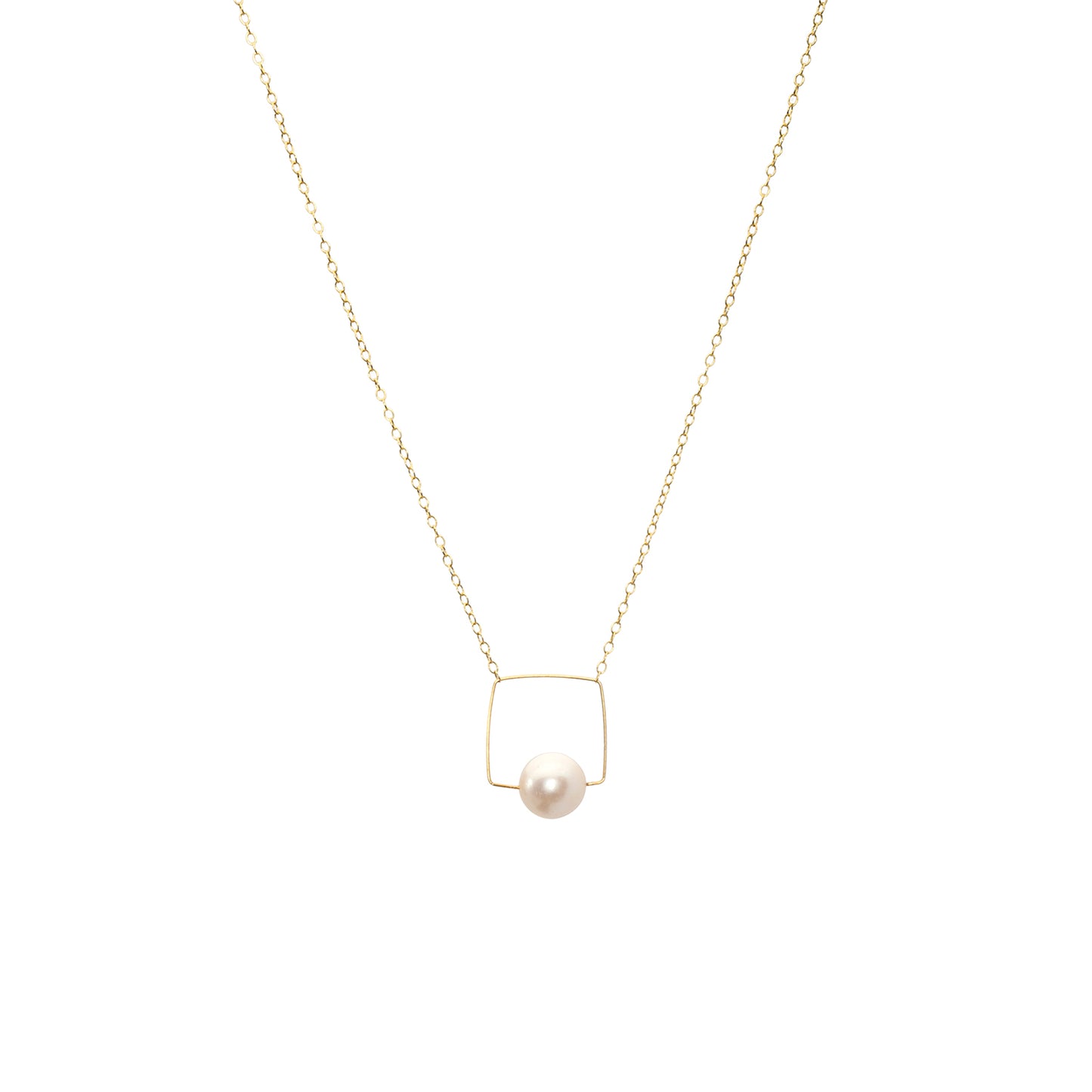 Medium Square Pendant Necklace with Round Freshwater Pearl