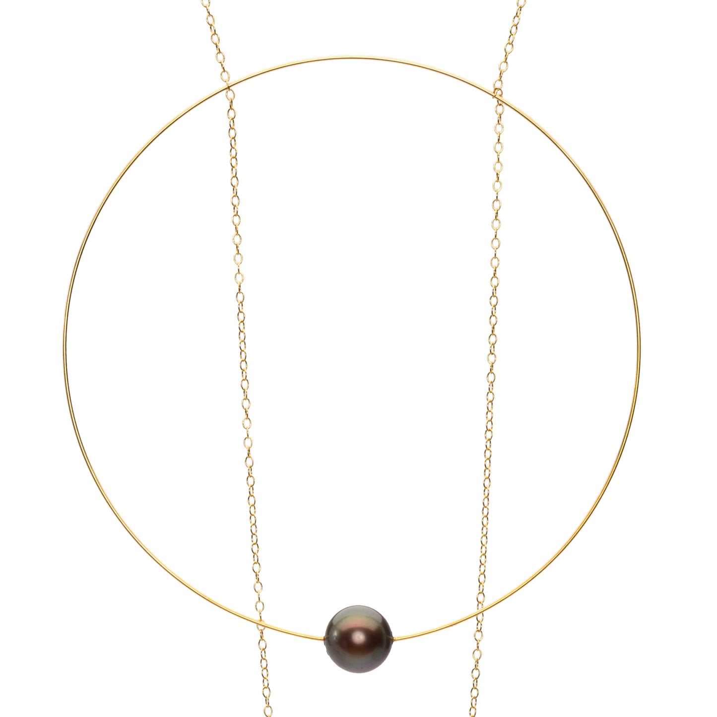 Extra Large Circle Chain Pendant Necklace with Round Freshwater Pearl