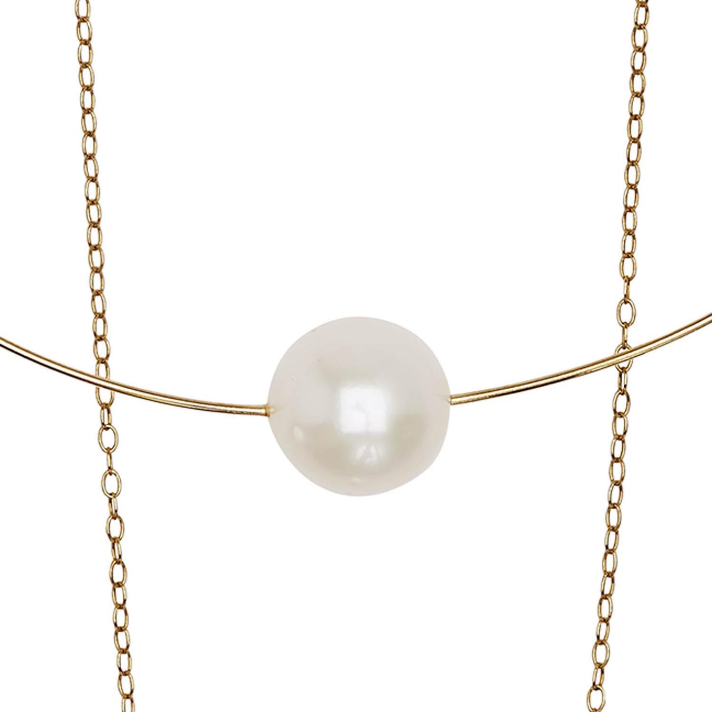 Extra Large Circle Chain Pendant Necklace with Round Freshwater Pearl