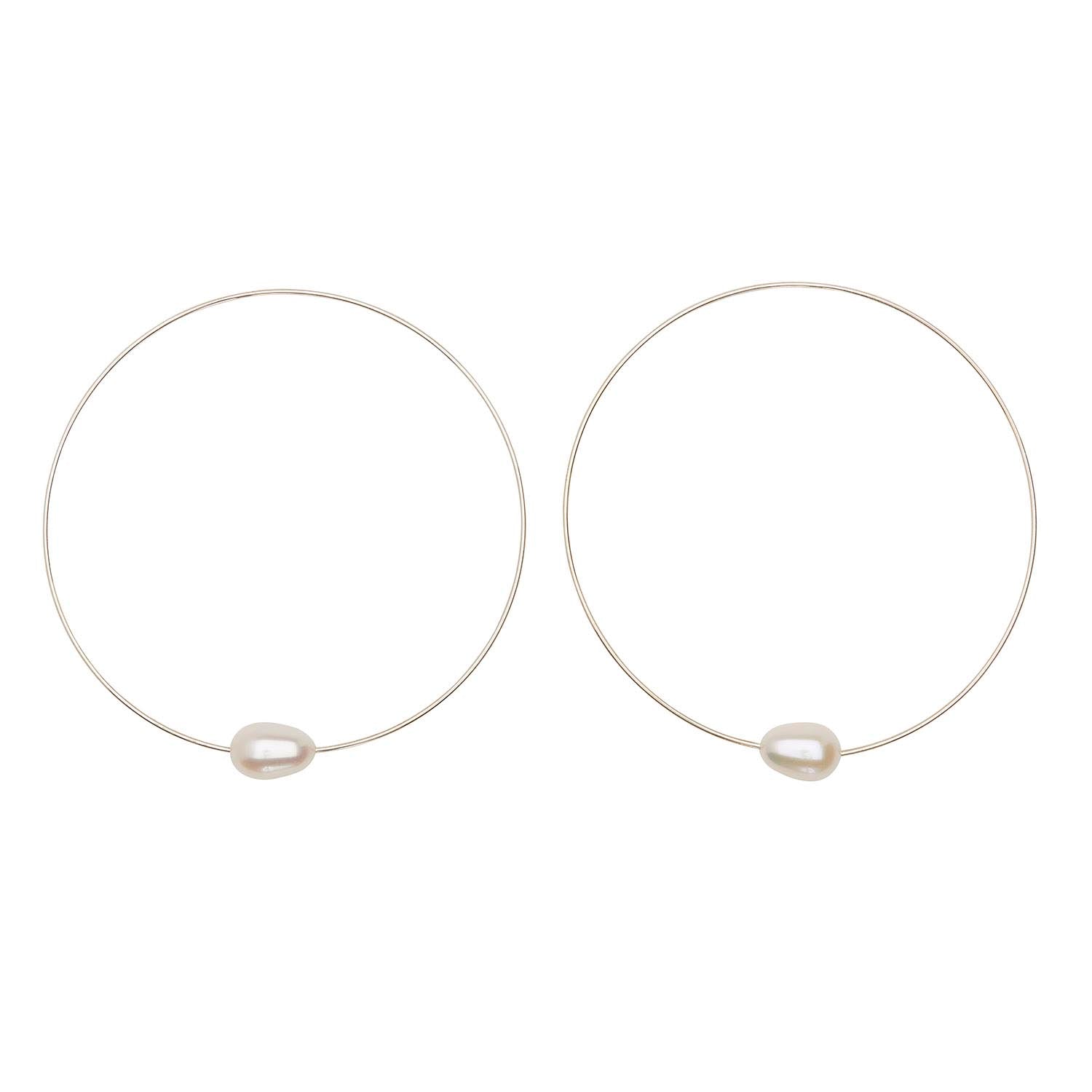 Medium Round Hoops with White Pearls