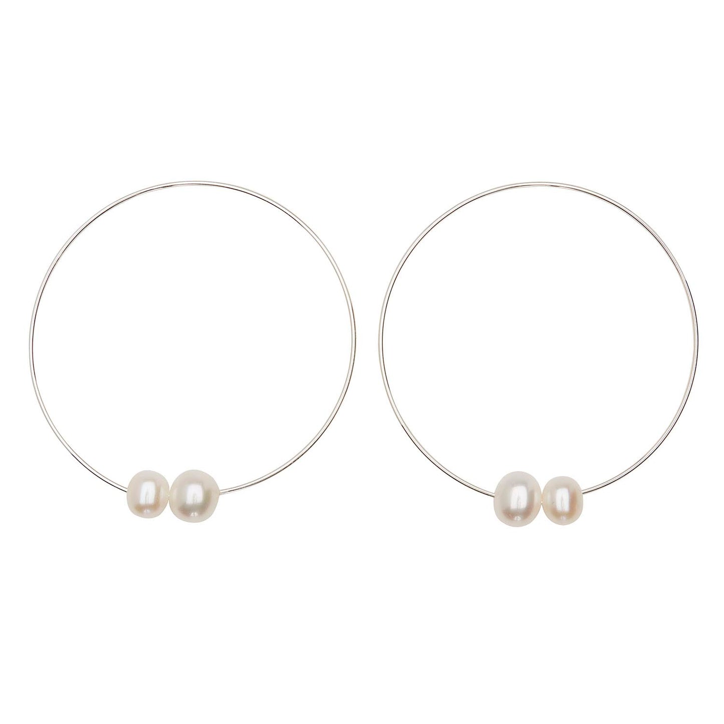 Small Round Hoops with White Pearls