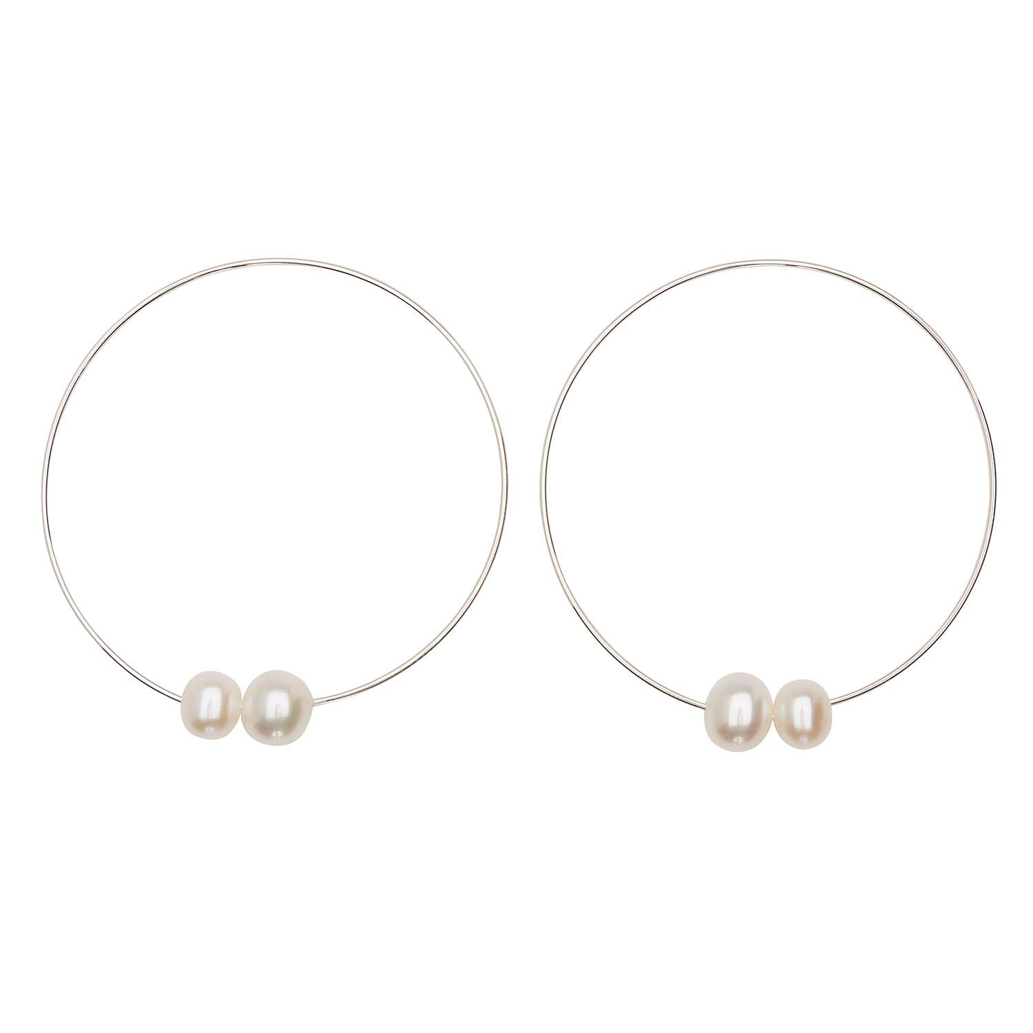 Small Round Hoops with White Pearls
