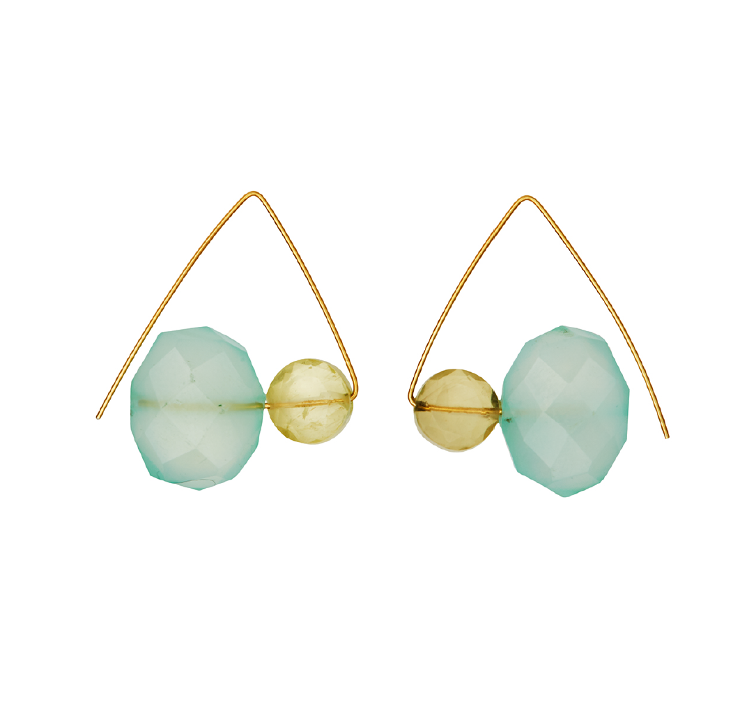 Petite Triangle Hoops with Blue Chalcedony and Peridot