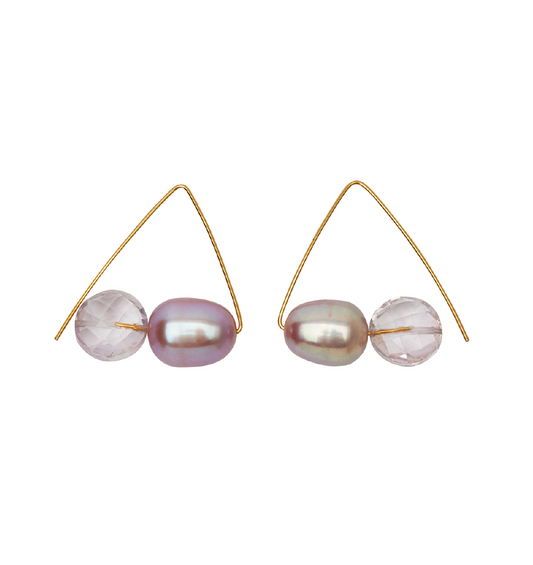 Triangle Earrings with Lavender Amethyst and Lavender Freshwater Pearls