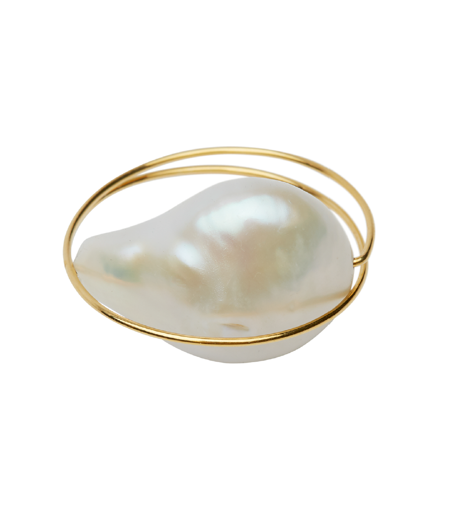 Double Wrap Ring with White Baroque Pearl
