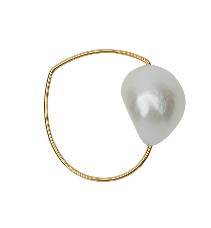 Top Angled Curve Ring with White Fresh Water Baroque Pearl