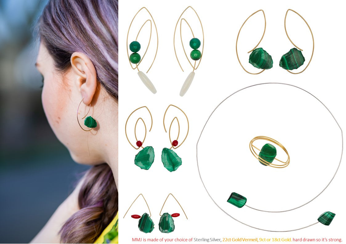 Angled Curve Earrings with Malachite