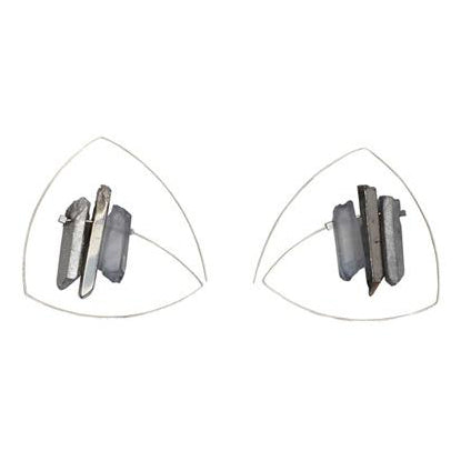 Large Triangle Loop Earrings with Quartz