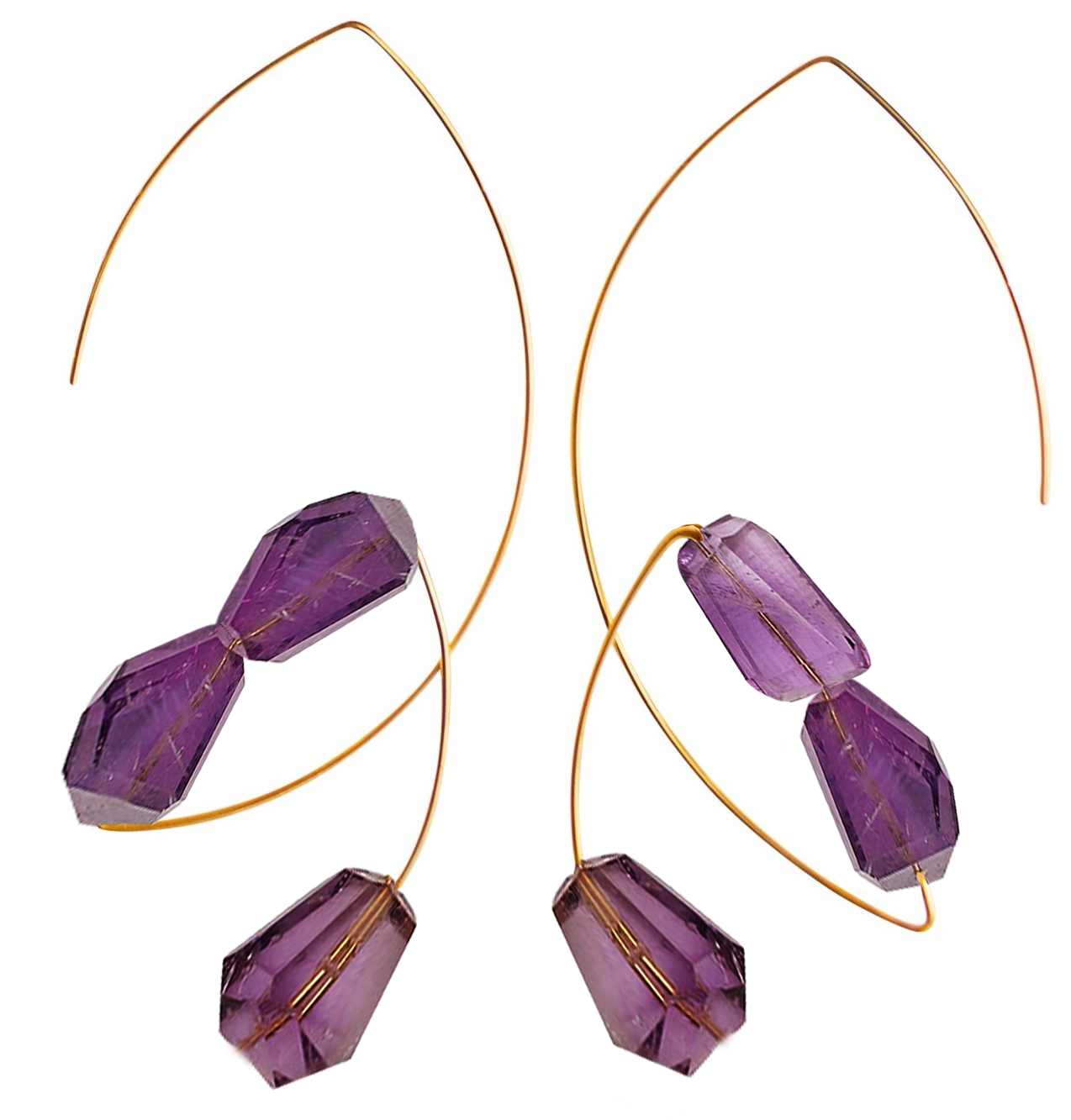 Angled Loop Earrings with hand-cut gemstones