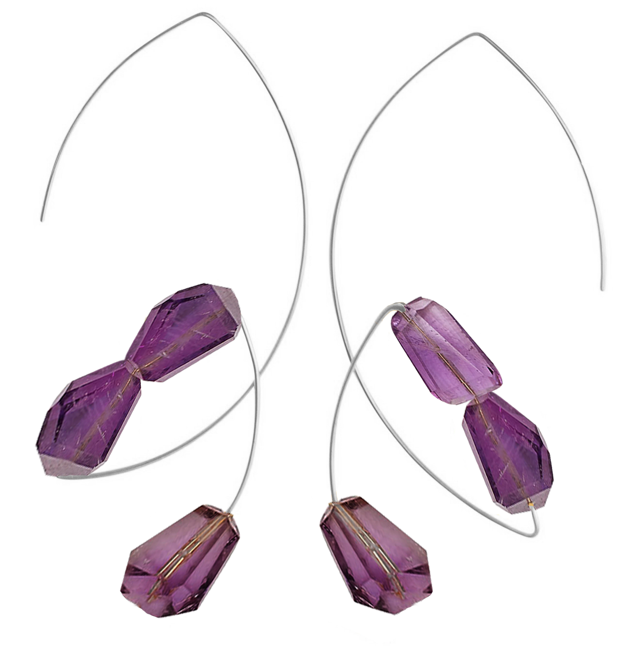 Angled Loop Earrings with hand-cut gemstones