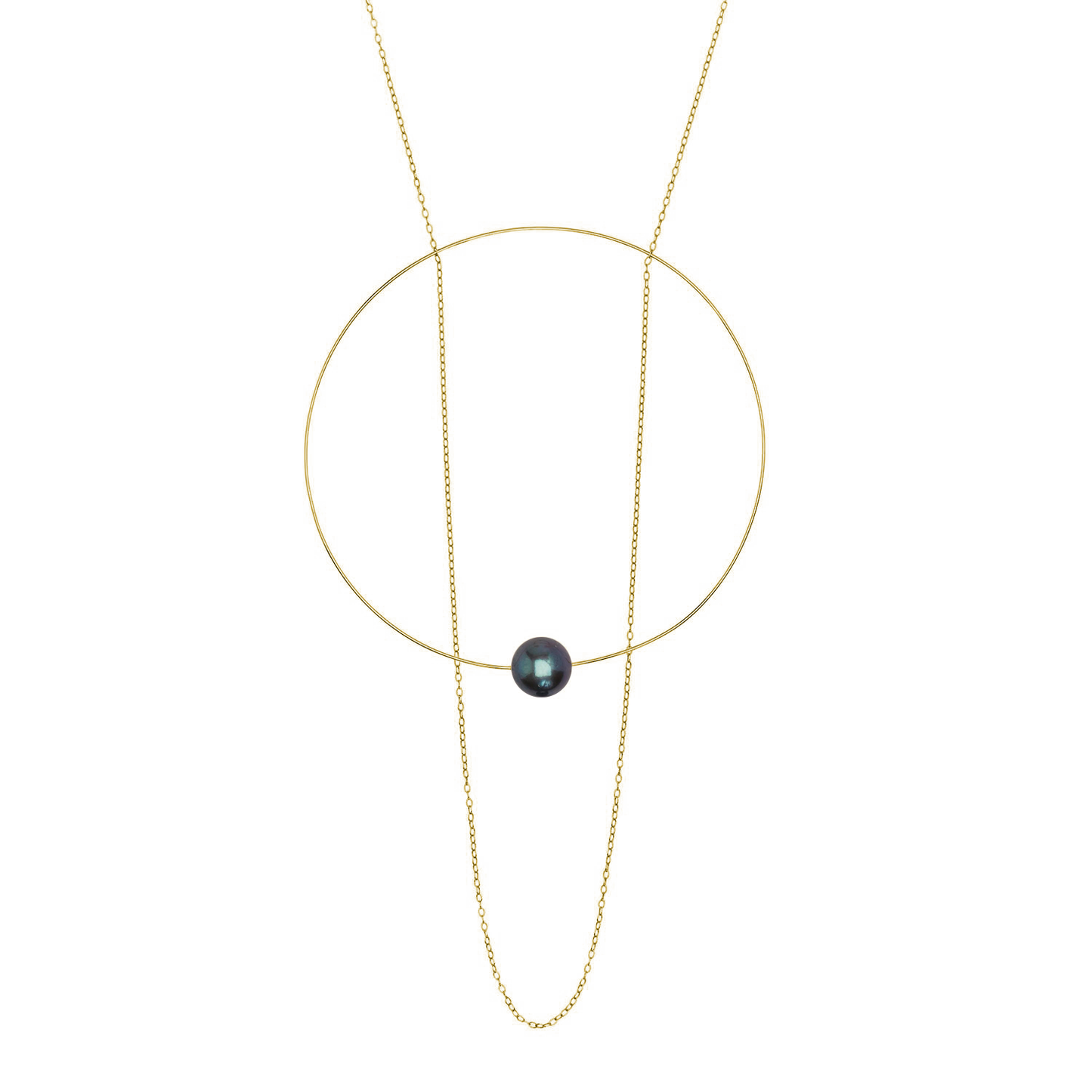 Extra Large Circle Chain Pendant Necklace with Round Freshwater Pearl