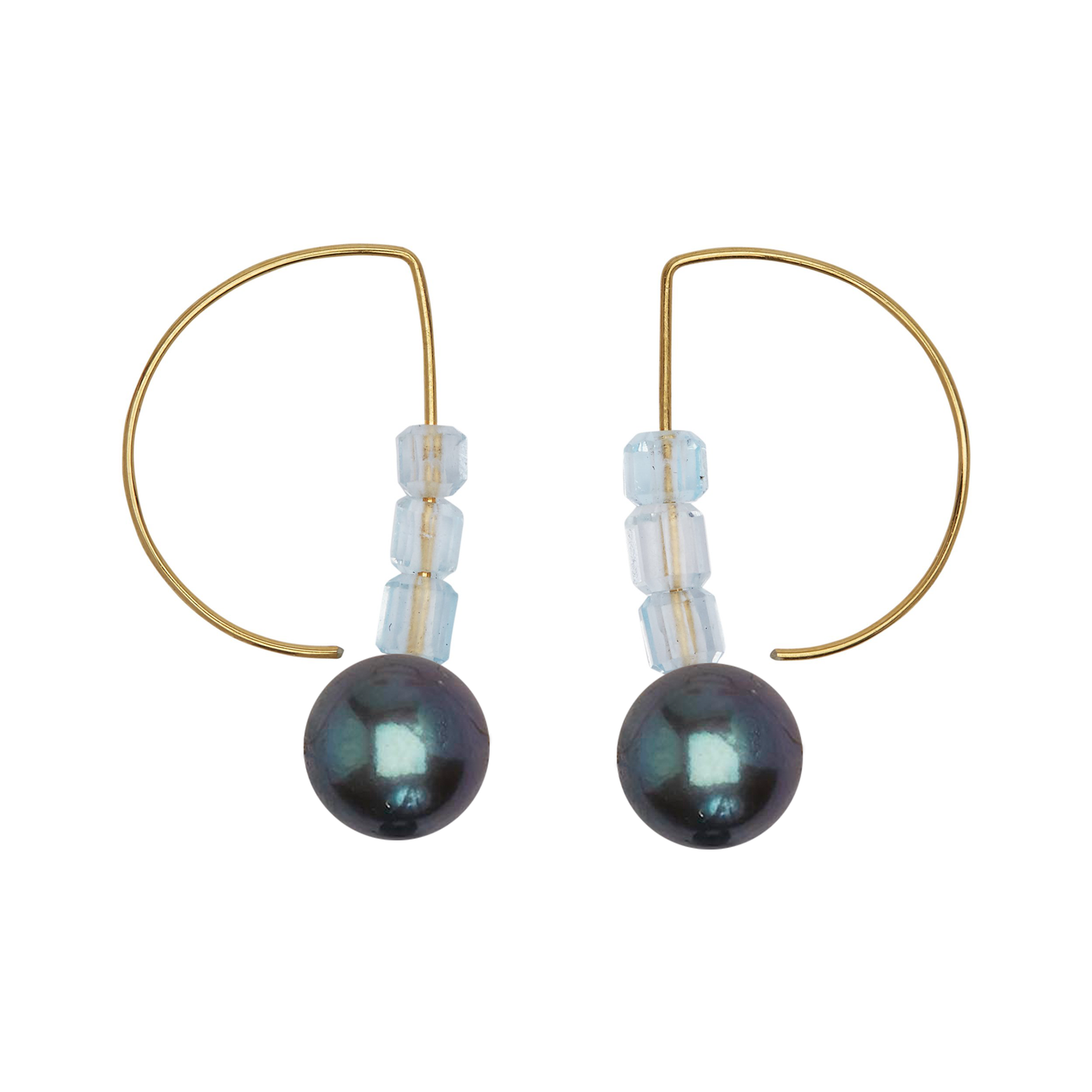 Short Curve Earrings with Grey Mystic Chalcedony and Topaz (Pearl options)