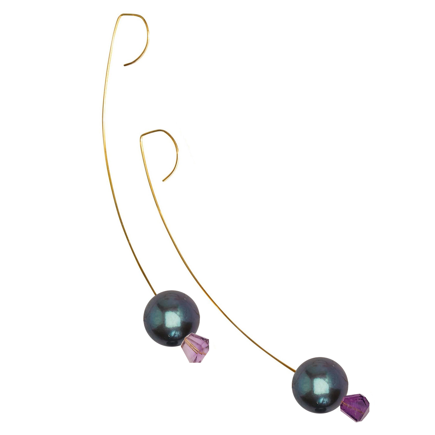 Medium Drop Earrings with Purple Amethyst Gemstone and Freshwater Pearls with colour options