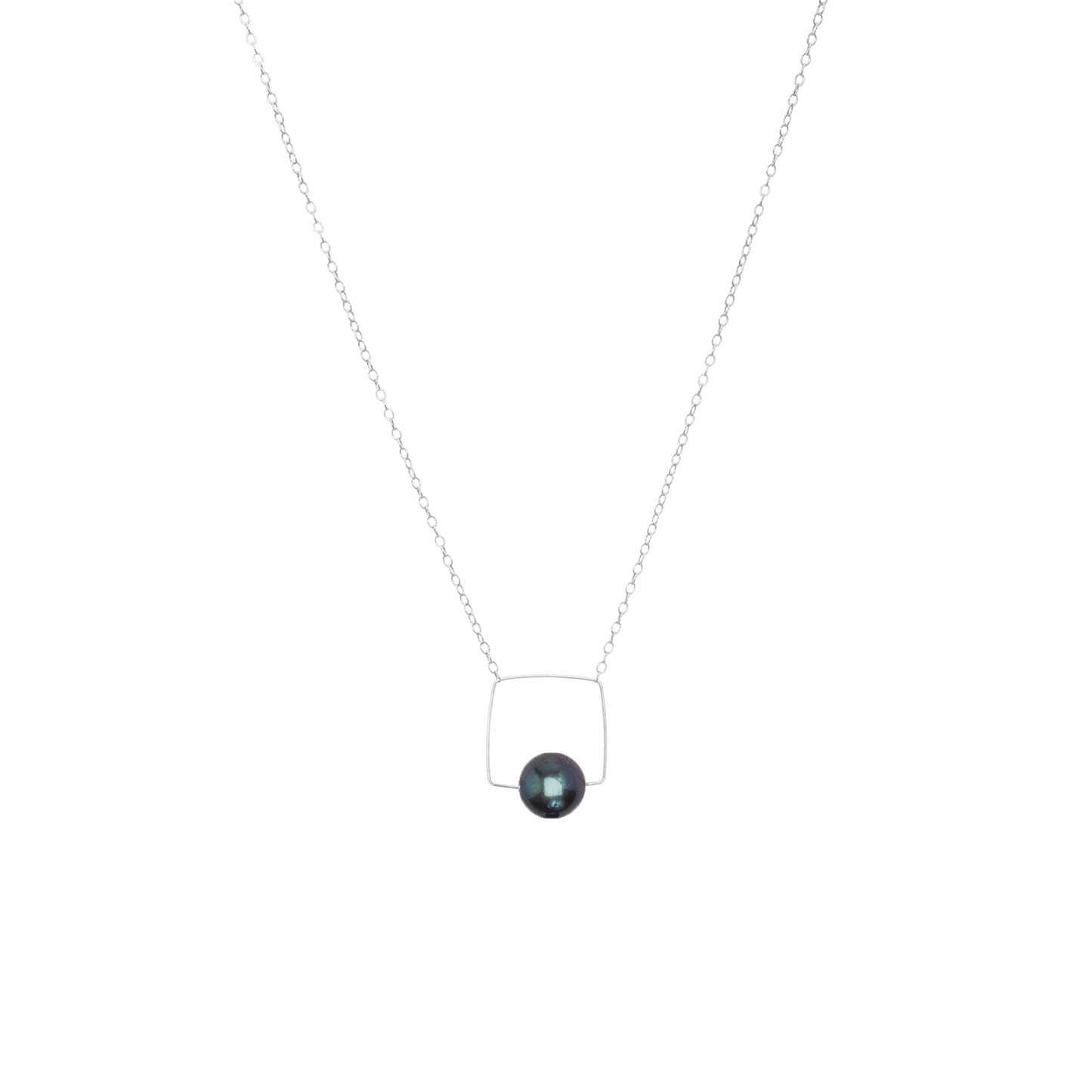 Medium Square Pendant Necklace with Round Freshwater Pearl