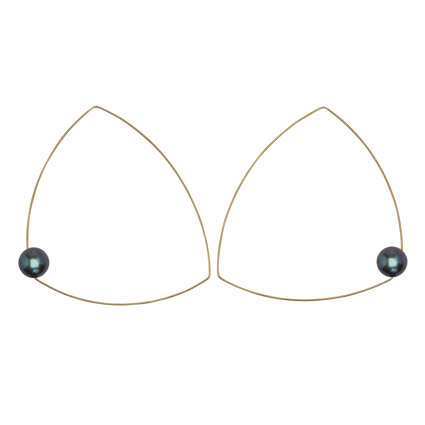 Wide Triangle Earrings with Round Fresh Water Pearl (12mm)
