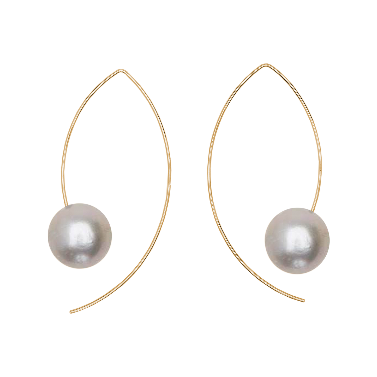 Long Curve Earrings with Round Fresh Water Pearls
