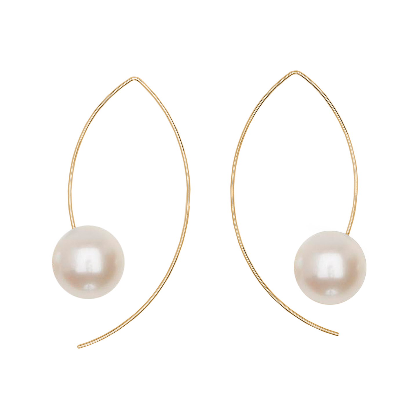 Long Curve Earrings with Round Fresh Water Pearls