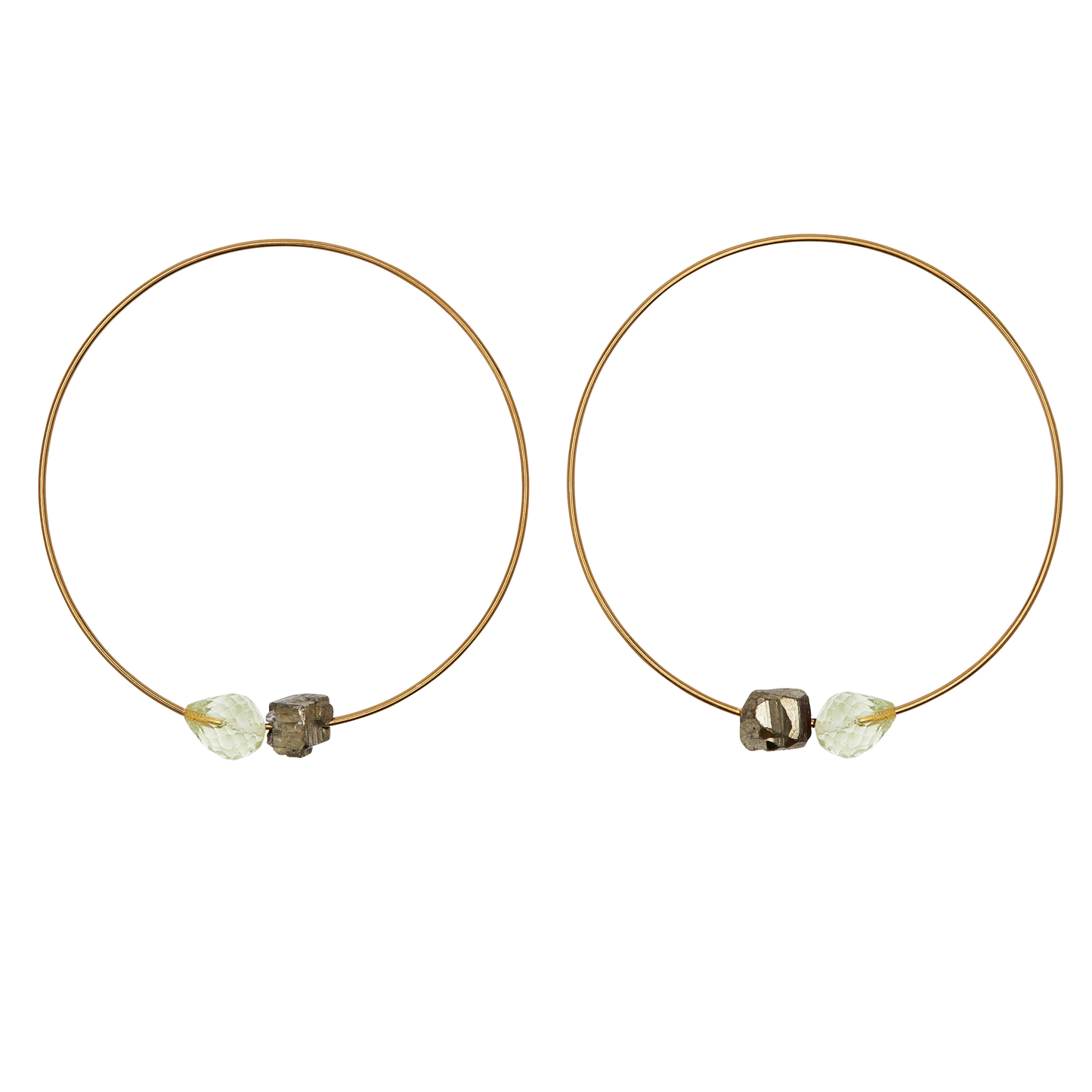 Medium Hoops with hand-cut drop Gemstones