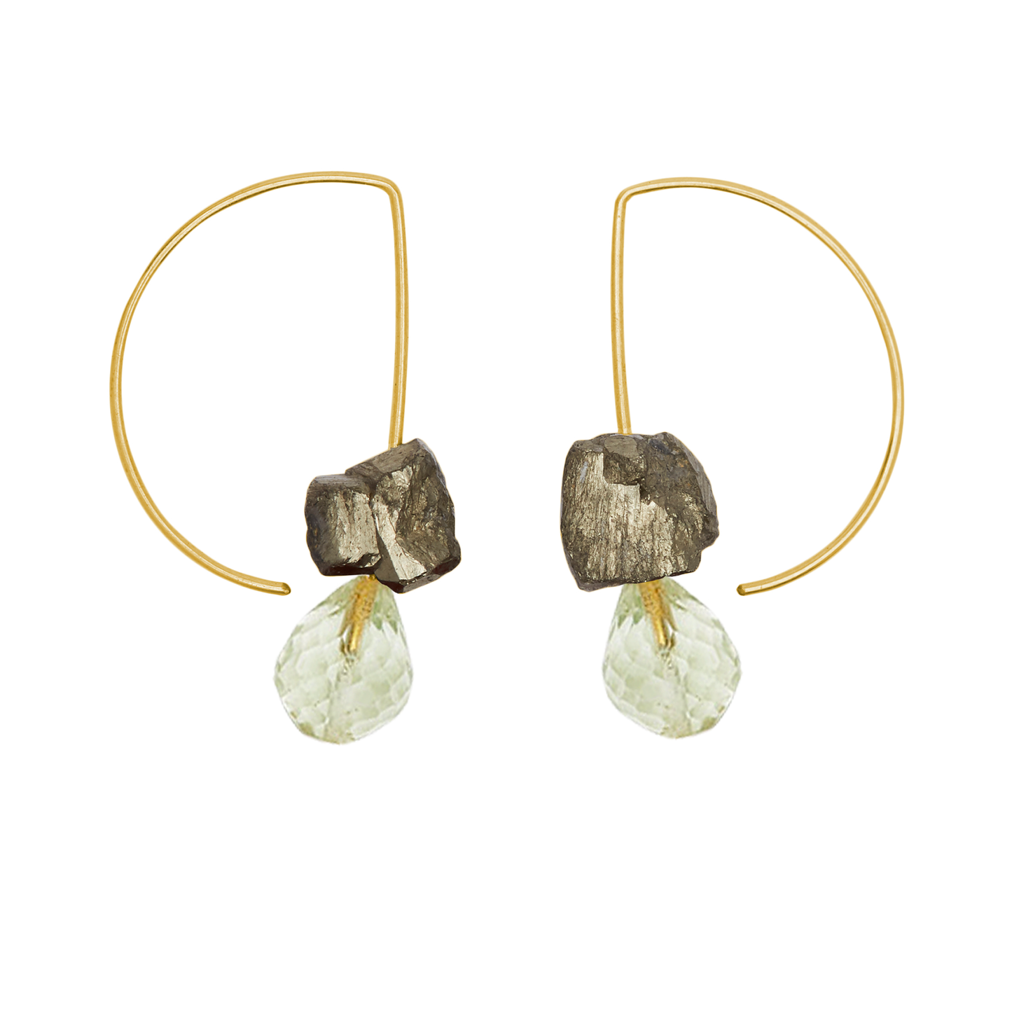 Short Curve Earrings with Drop Gems and Pyrite