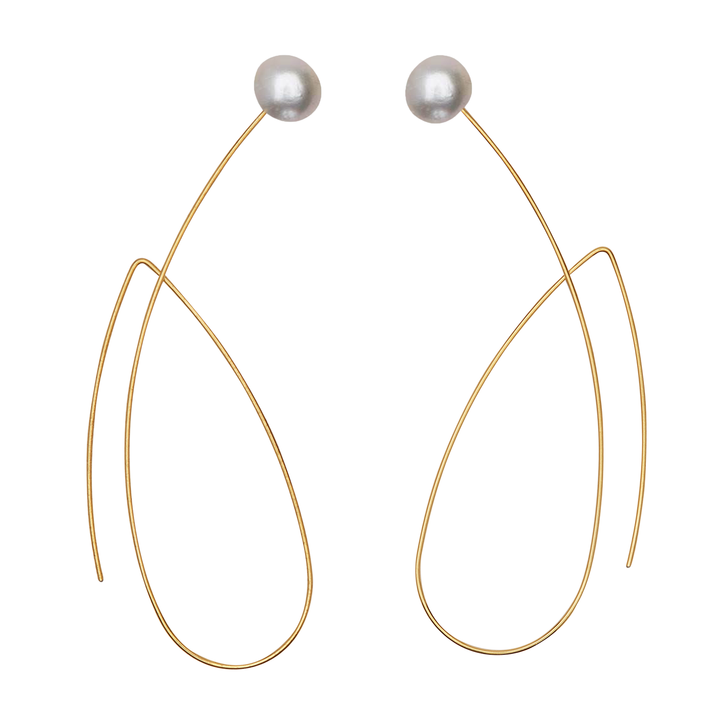 Long Pointed Loop Earrings with Round Freshwater Pearls (5mm)