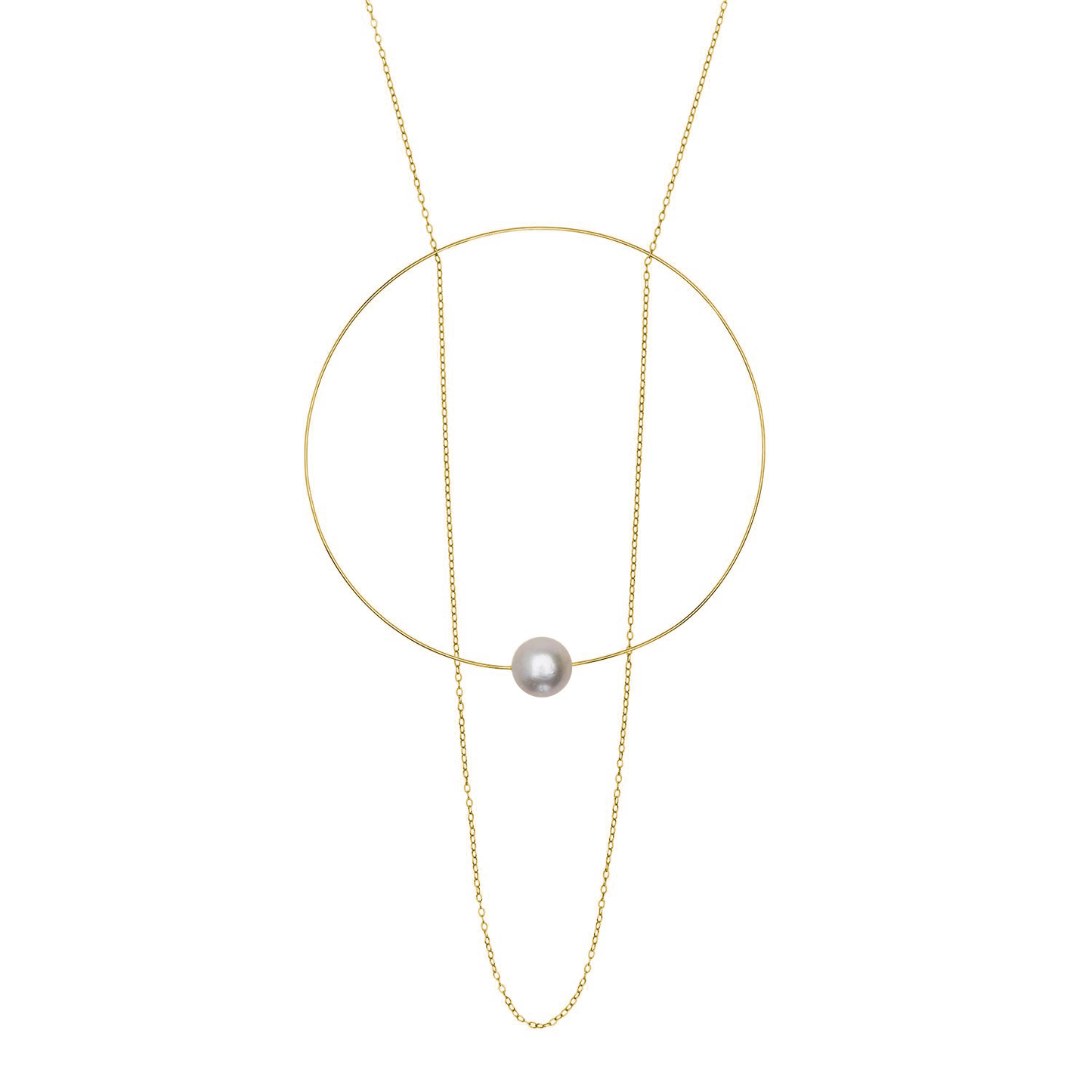 Extra Large Circle Chain Pendant Necklace with Round Freshwater Pearl