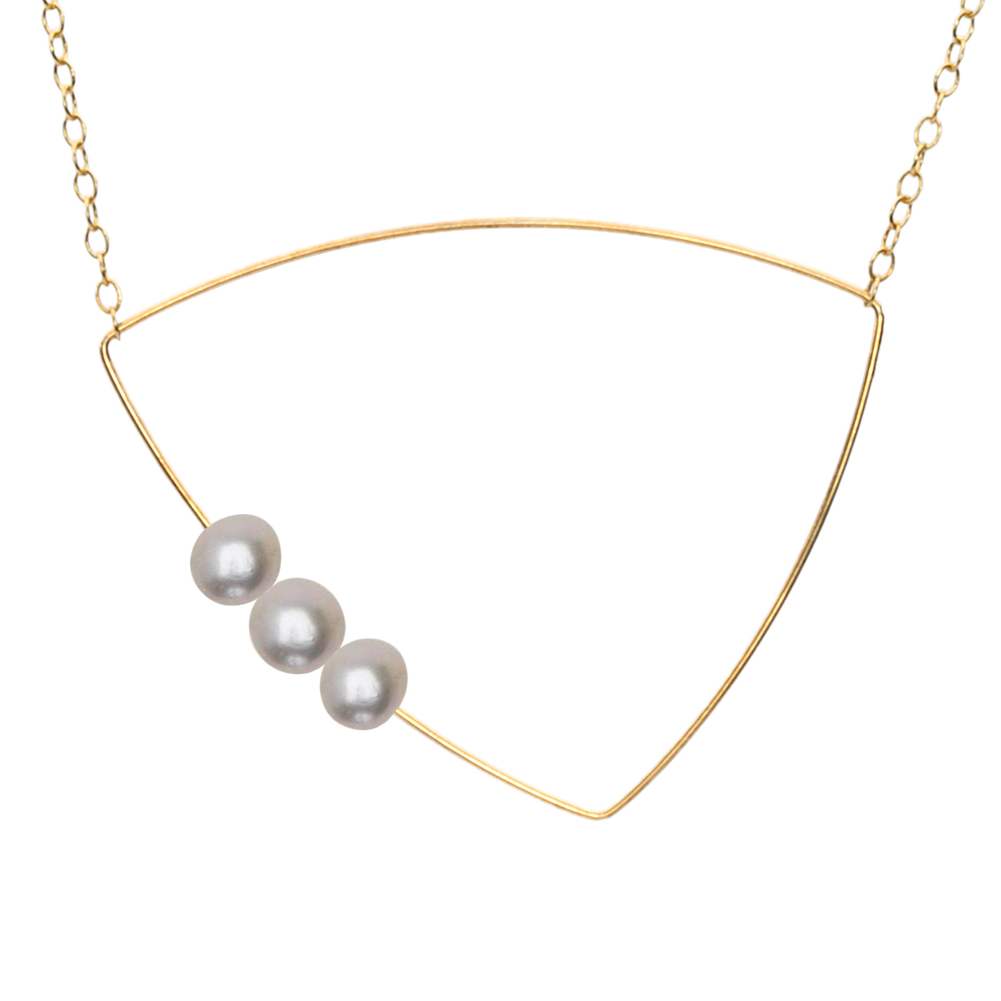 Triangle Pendant Necklace with Round Freshwater Pearls