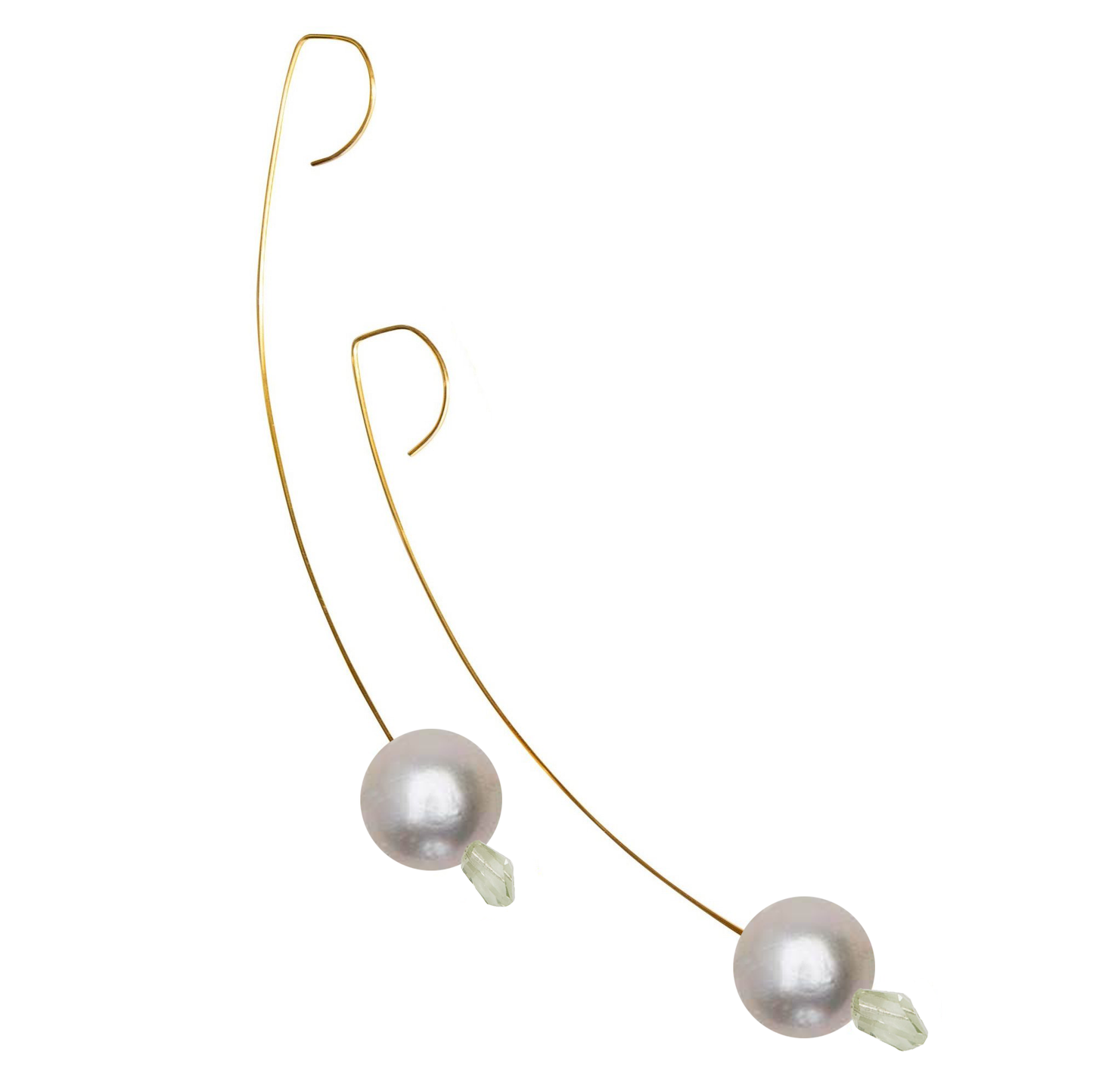 Medium Drop Earrings with Pale Green Amethyst Gemstone and Freshwater Pearls