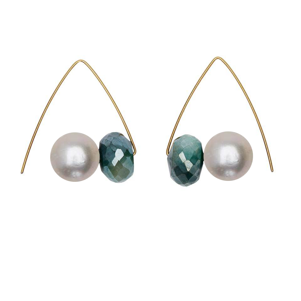 Green Moonstone Gemstones with Round Freshwater Pearls