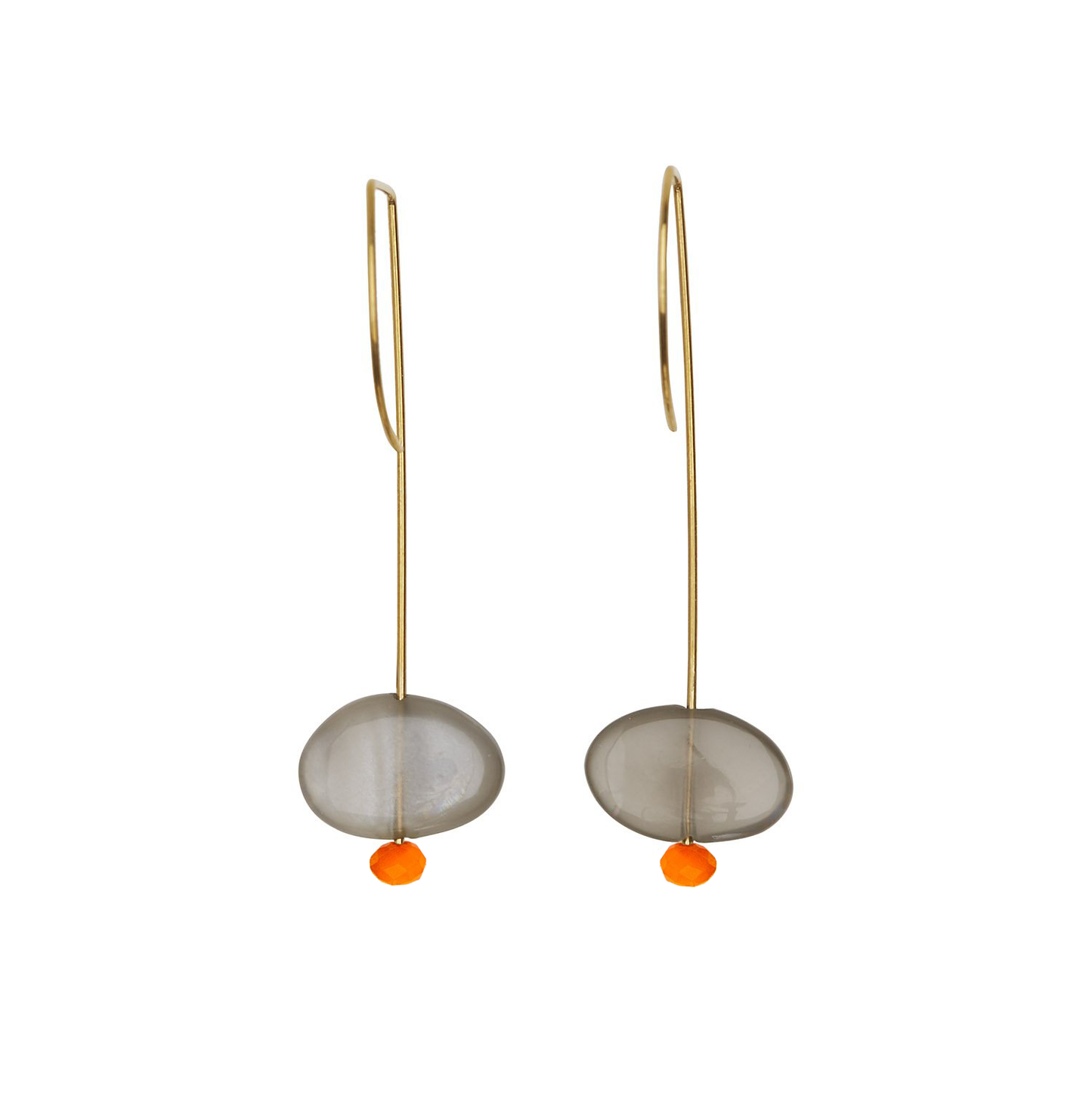 Straight Drop Earrings with Grey Moonstone and Round Beads