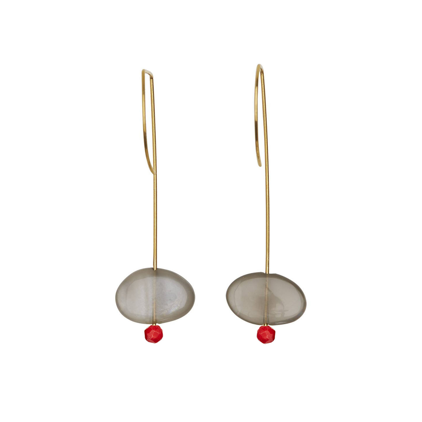 Straight Drop Earrings with Grey Moonstone and Round Beads