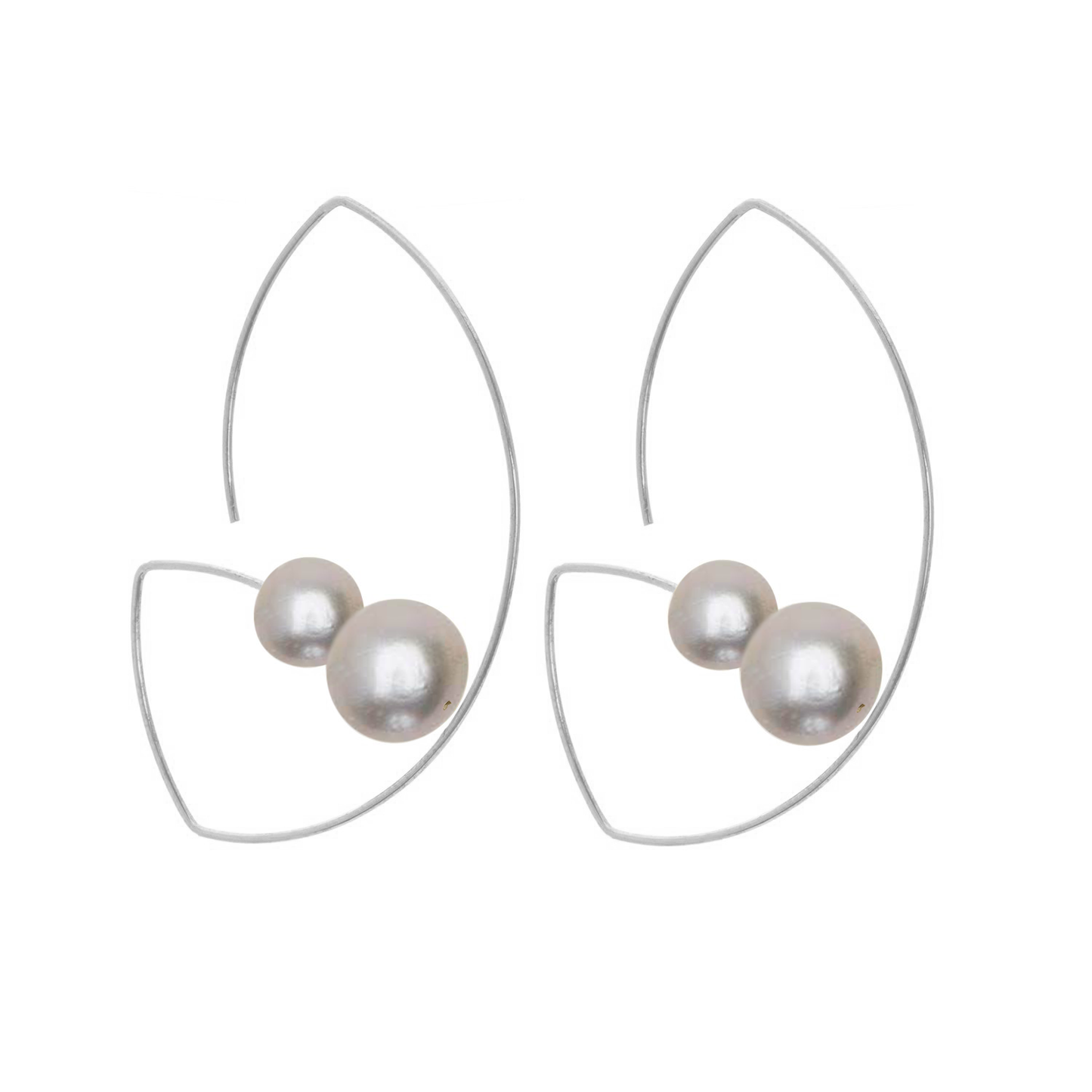 Long Angled Curve Earrings with Round Freshwater Pearls