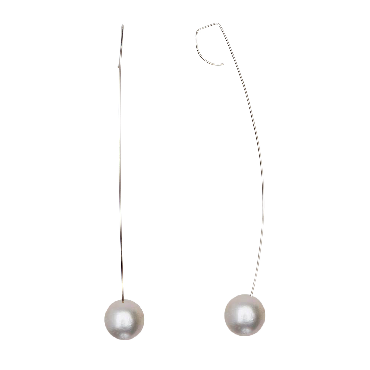 Long Curved Drop Earrings with Round Freshwater Pearls