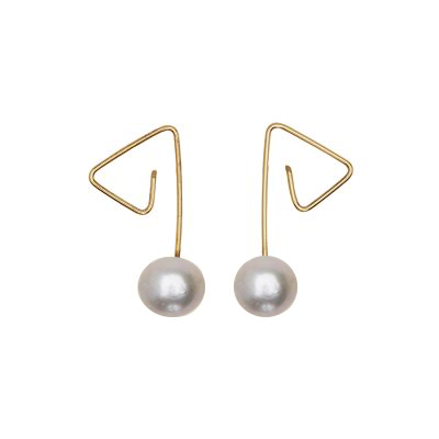 Angled Studs with Round Fresh Water Pearls (4mm)