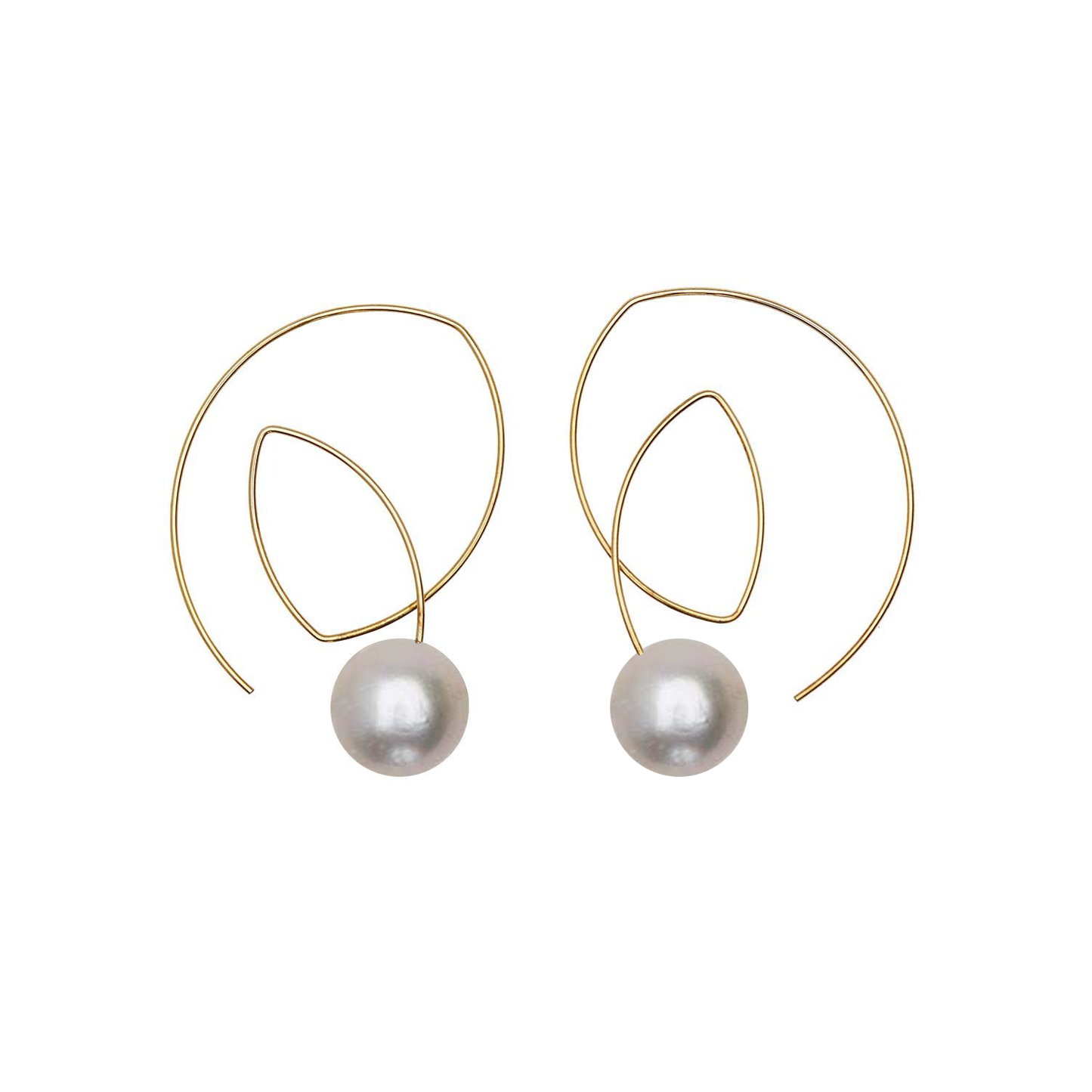 Angled Loop Earrings with Round Freshwater Pearls
