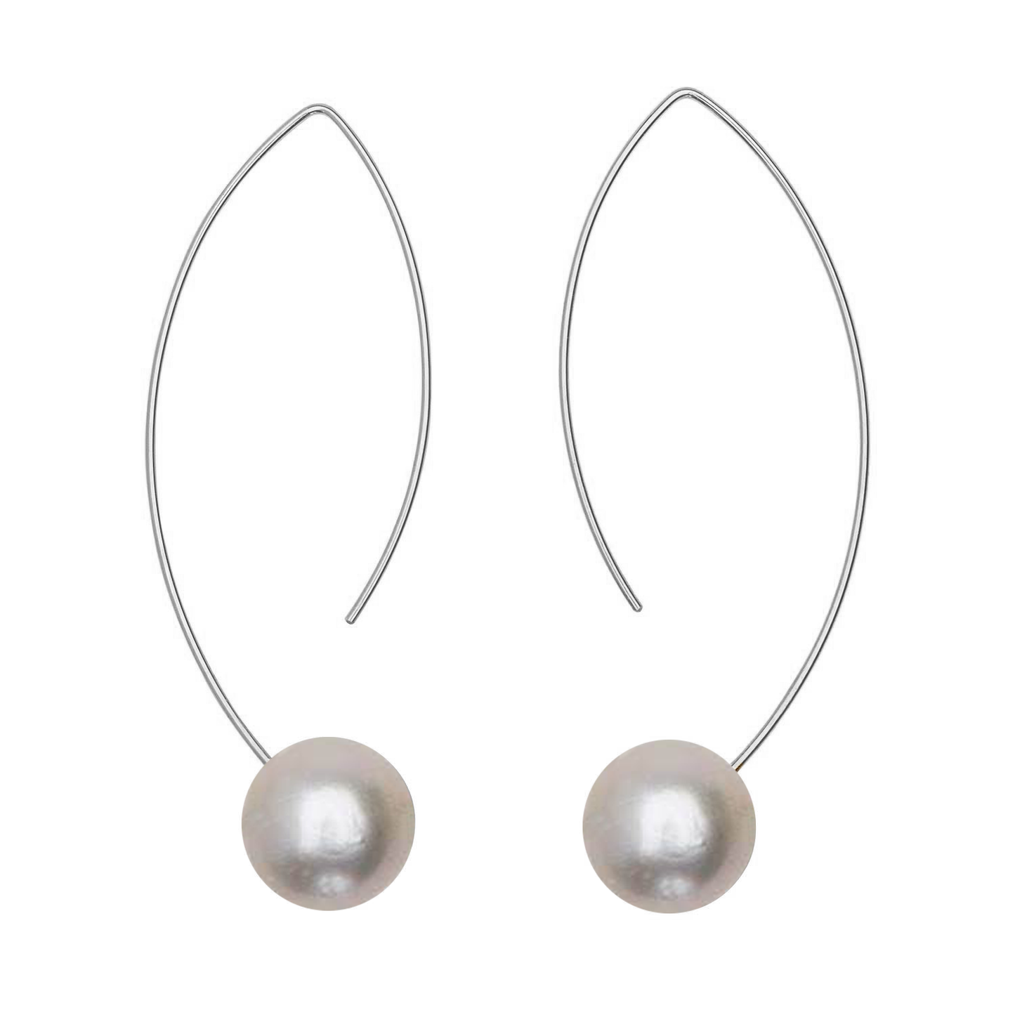 Long Curve Earrings with Round Freshwater Pearls