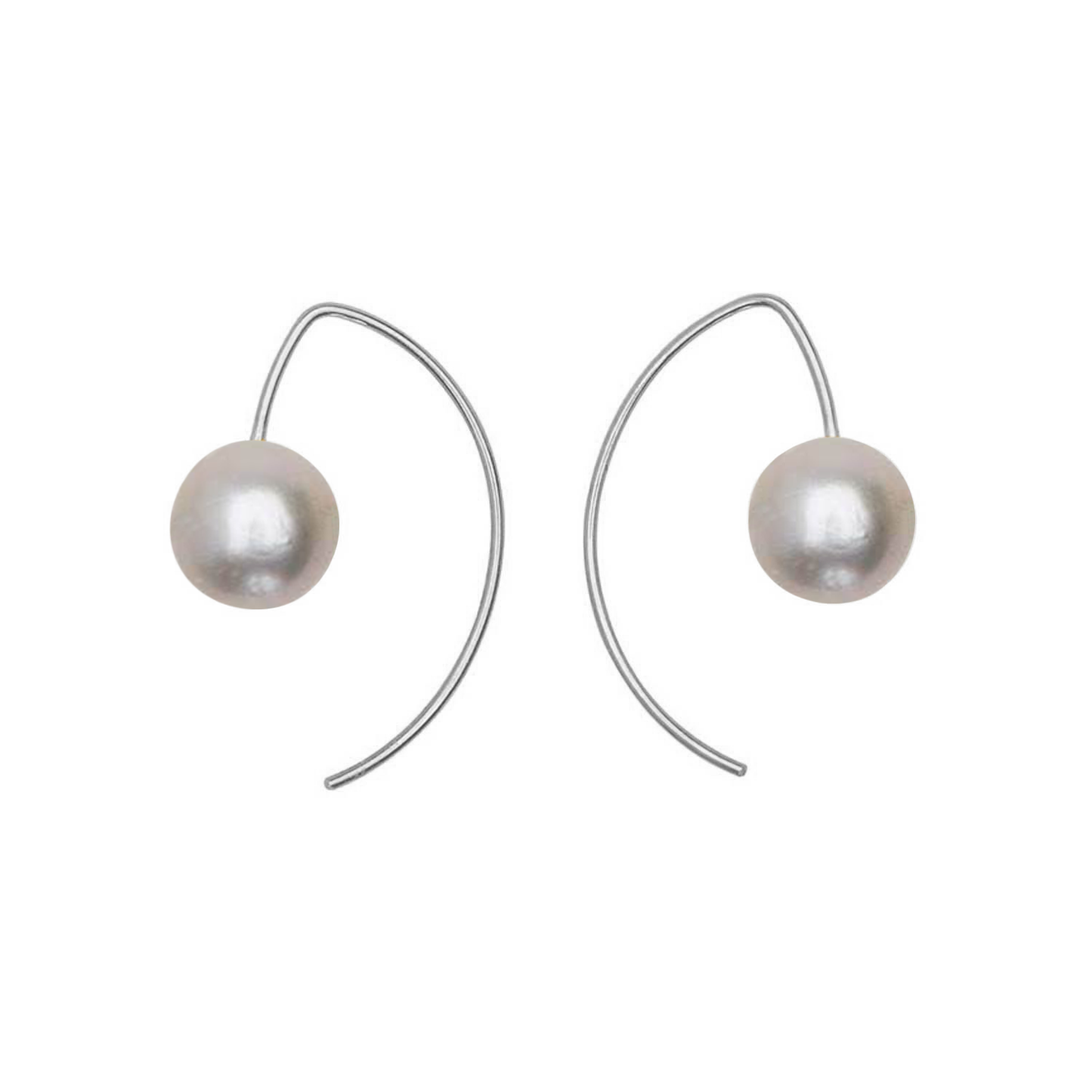 Lobe Huggers, Short Curve Earrings with White Pearls