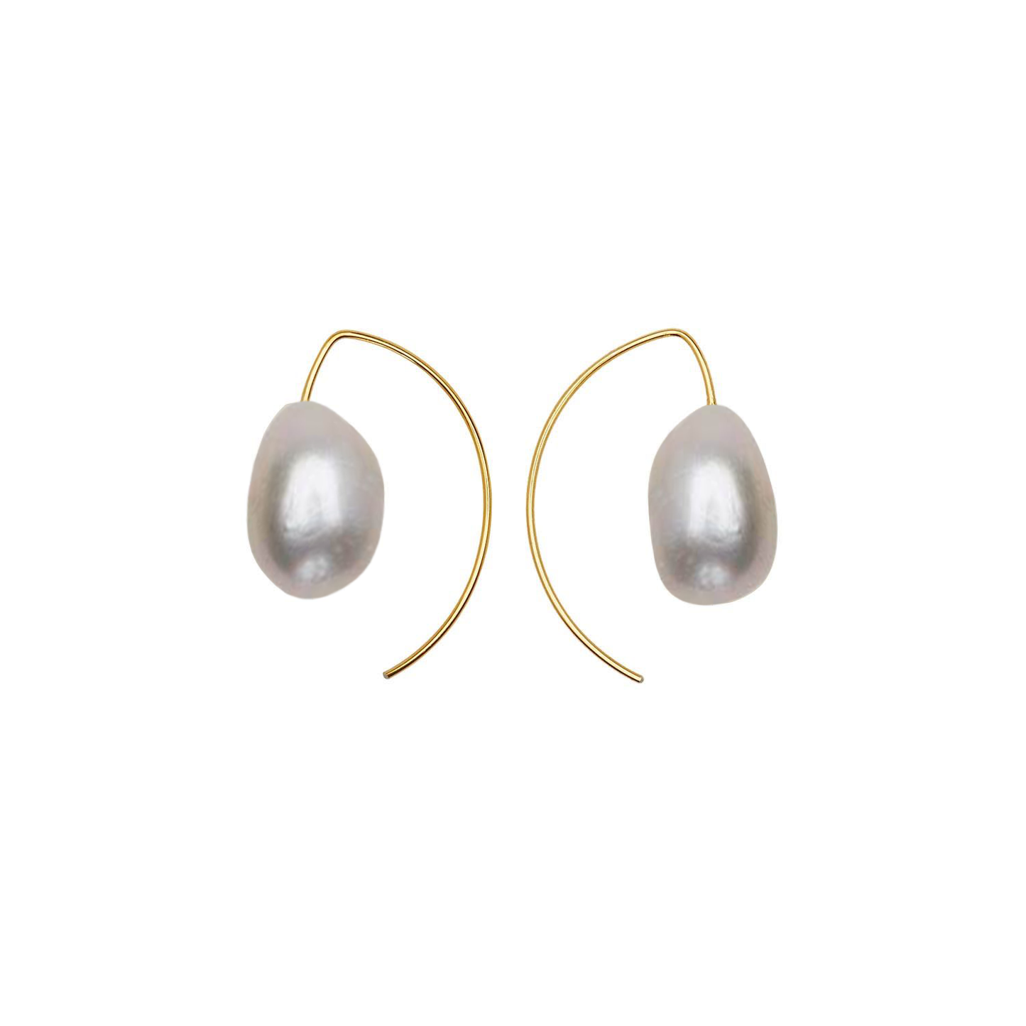 Short Curve Earrings with White Baroque Pearls