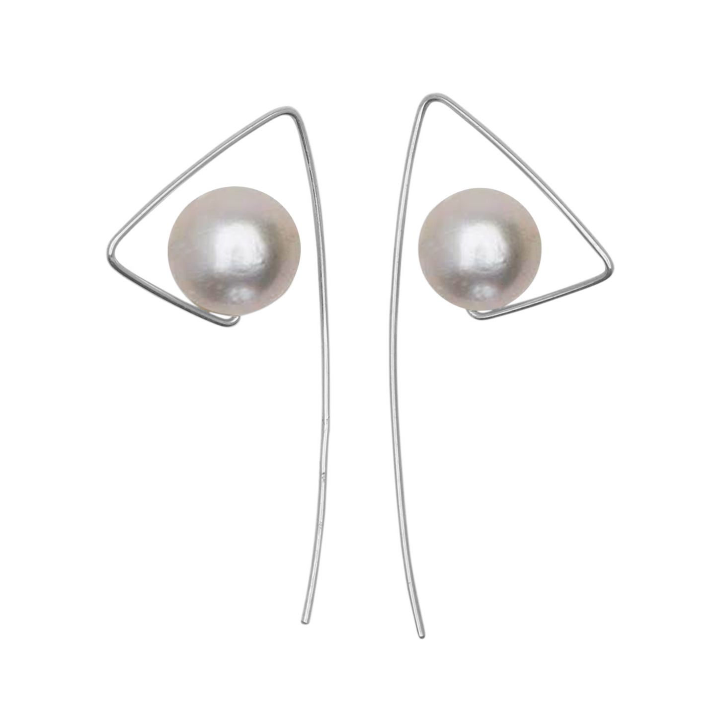Triangle Earrings with Round Fresh Water Pearl (5mm)