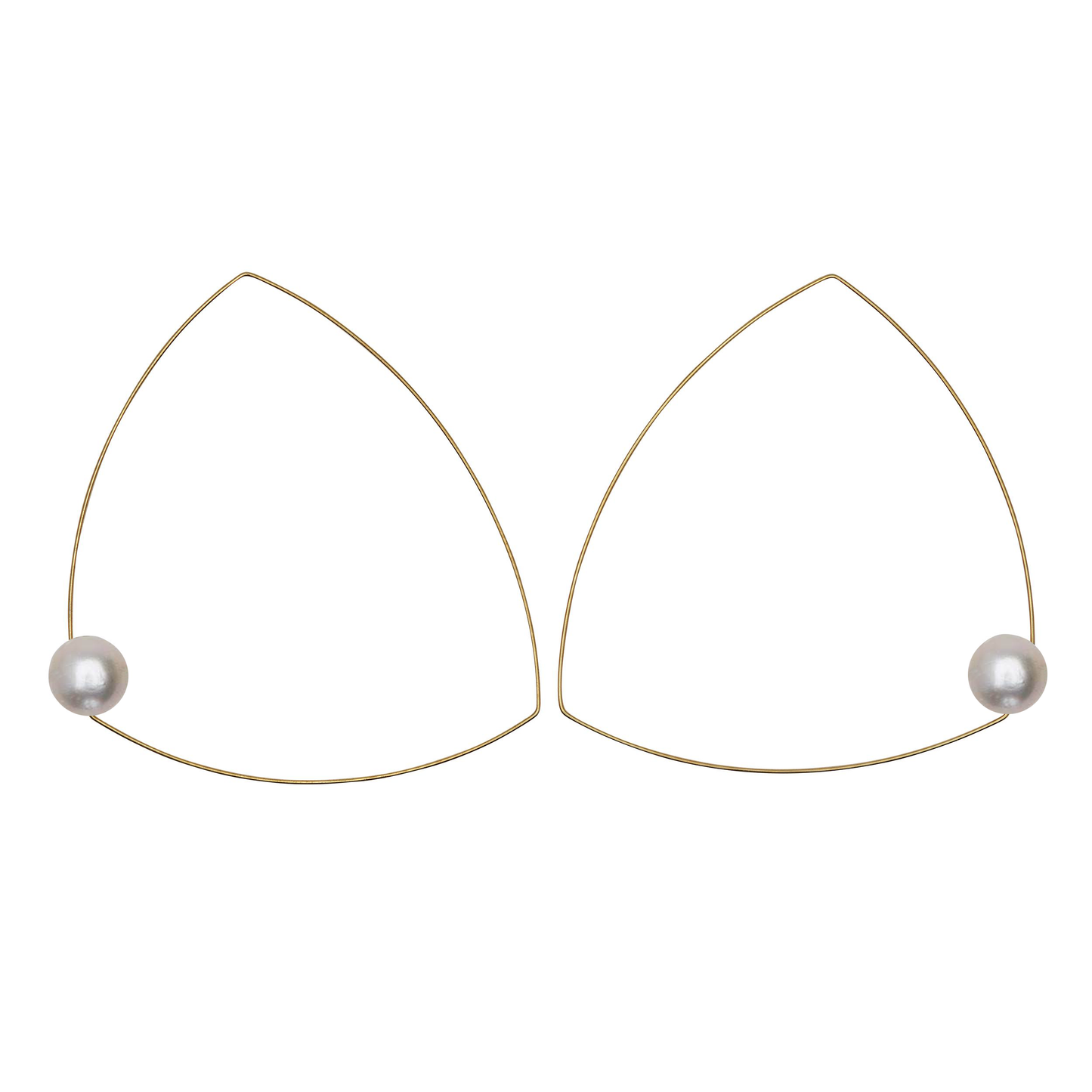 Wide Triangle Earrings with Round Fresh Water Pearl (12mm)