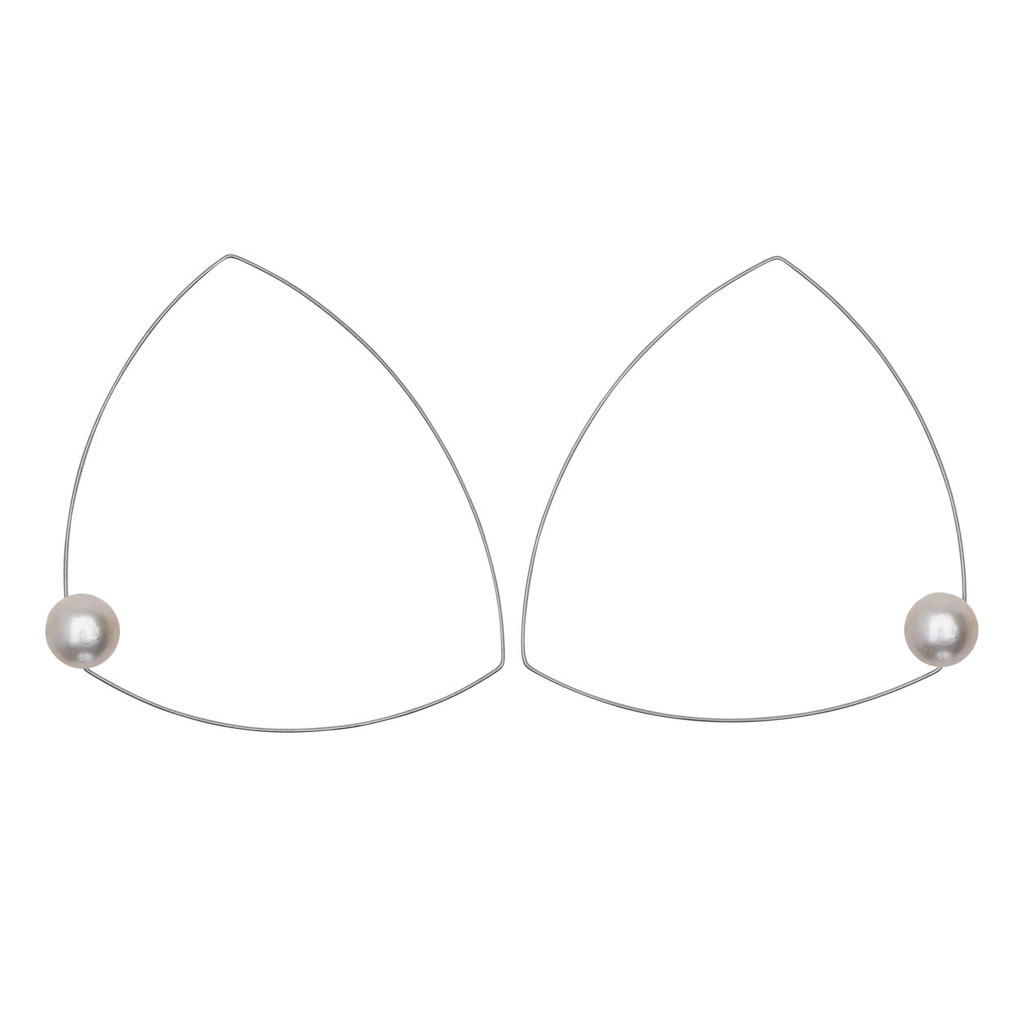 Wide Triangle Earrings with Round Fresh Water Pearl (12mm)