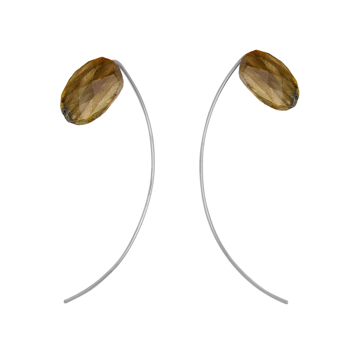 Long Curve Earrings with hand-cut precious gems