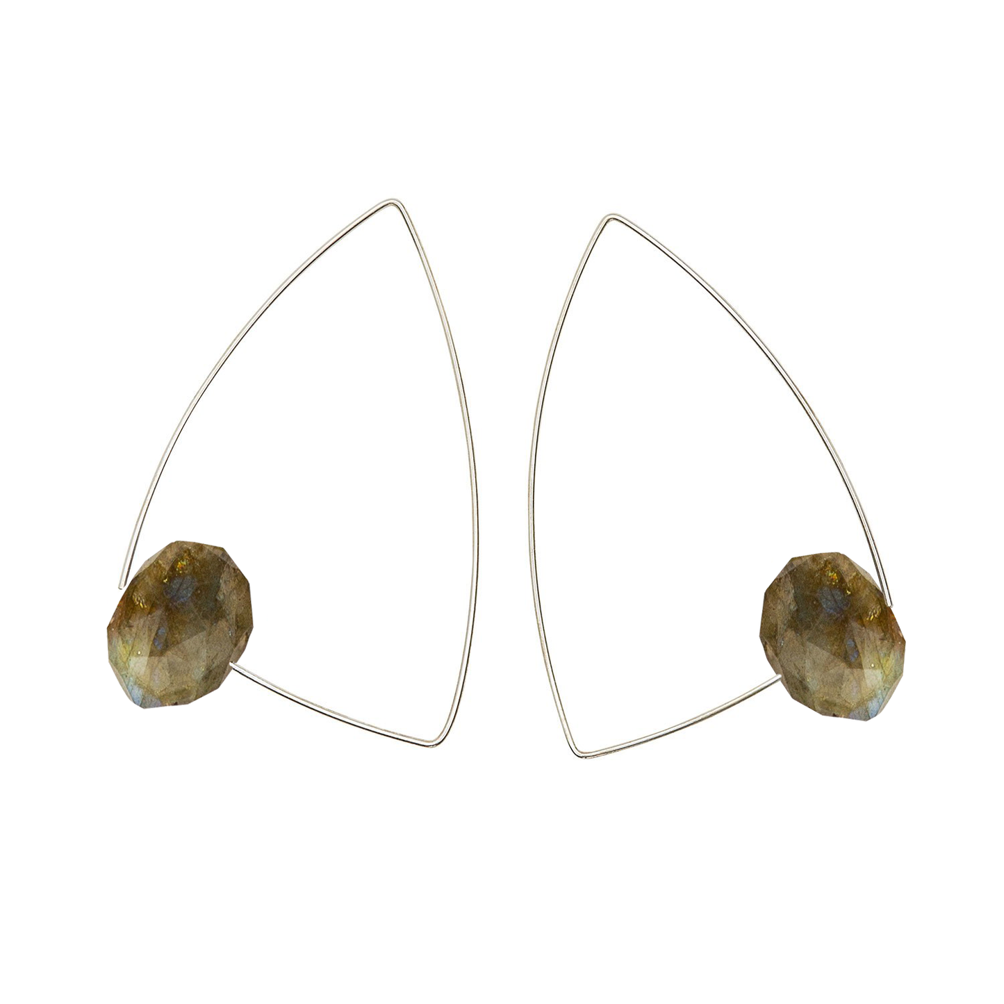 Large Triangle Earrings with hand-cut precious Gemstones