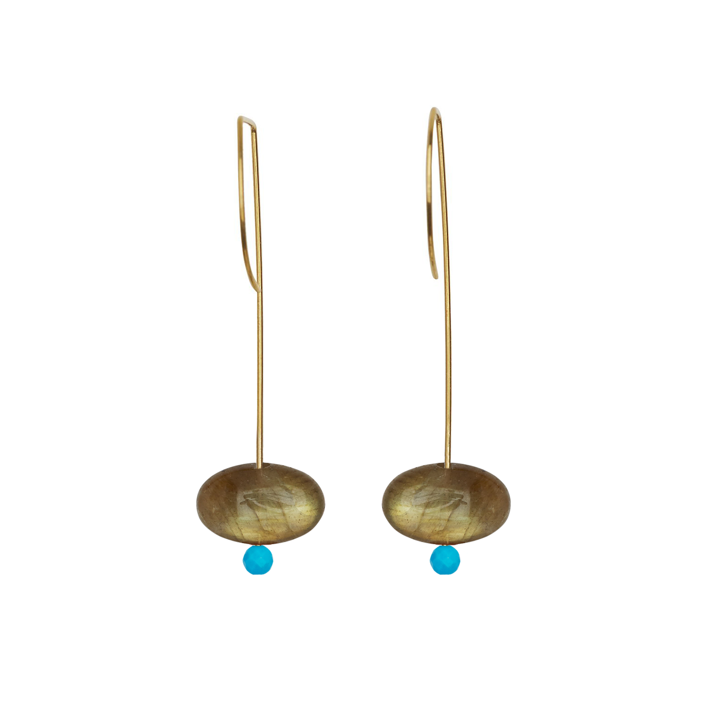 Straight Drop Earrings with Labradorite and Round Beads