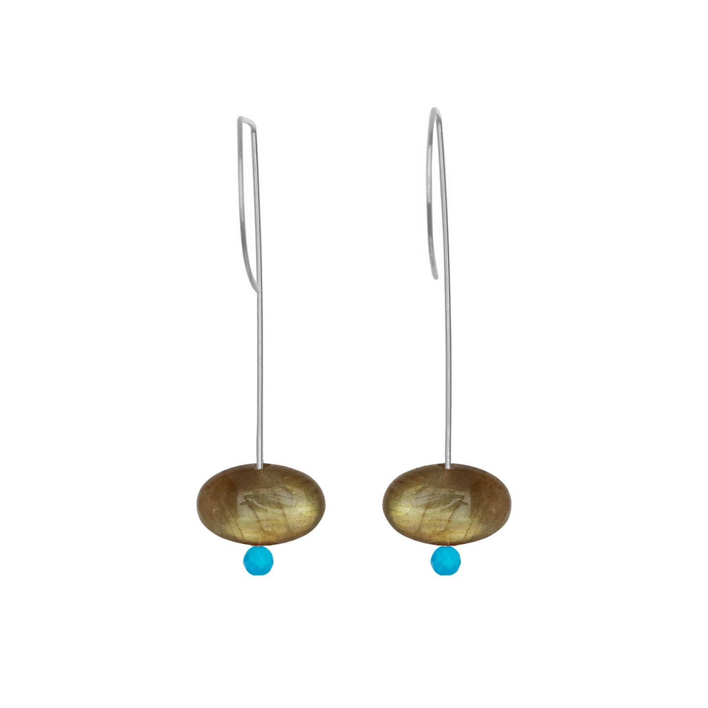 Straight Drop Earrings with Labradorite and Round Beads