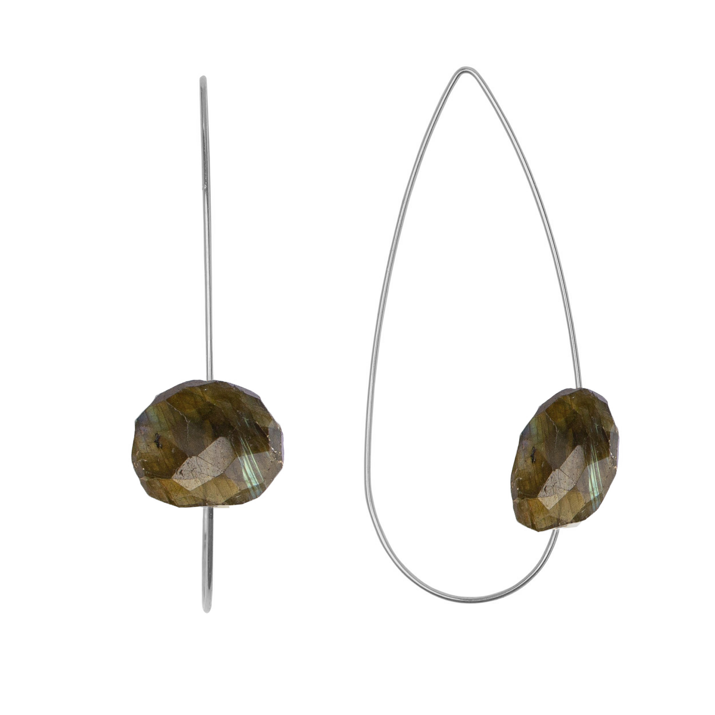 Pointed Drop Earrings with Gemstones - marvellous metallic & neutral colours