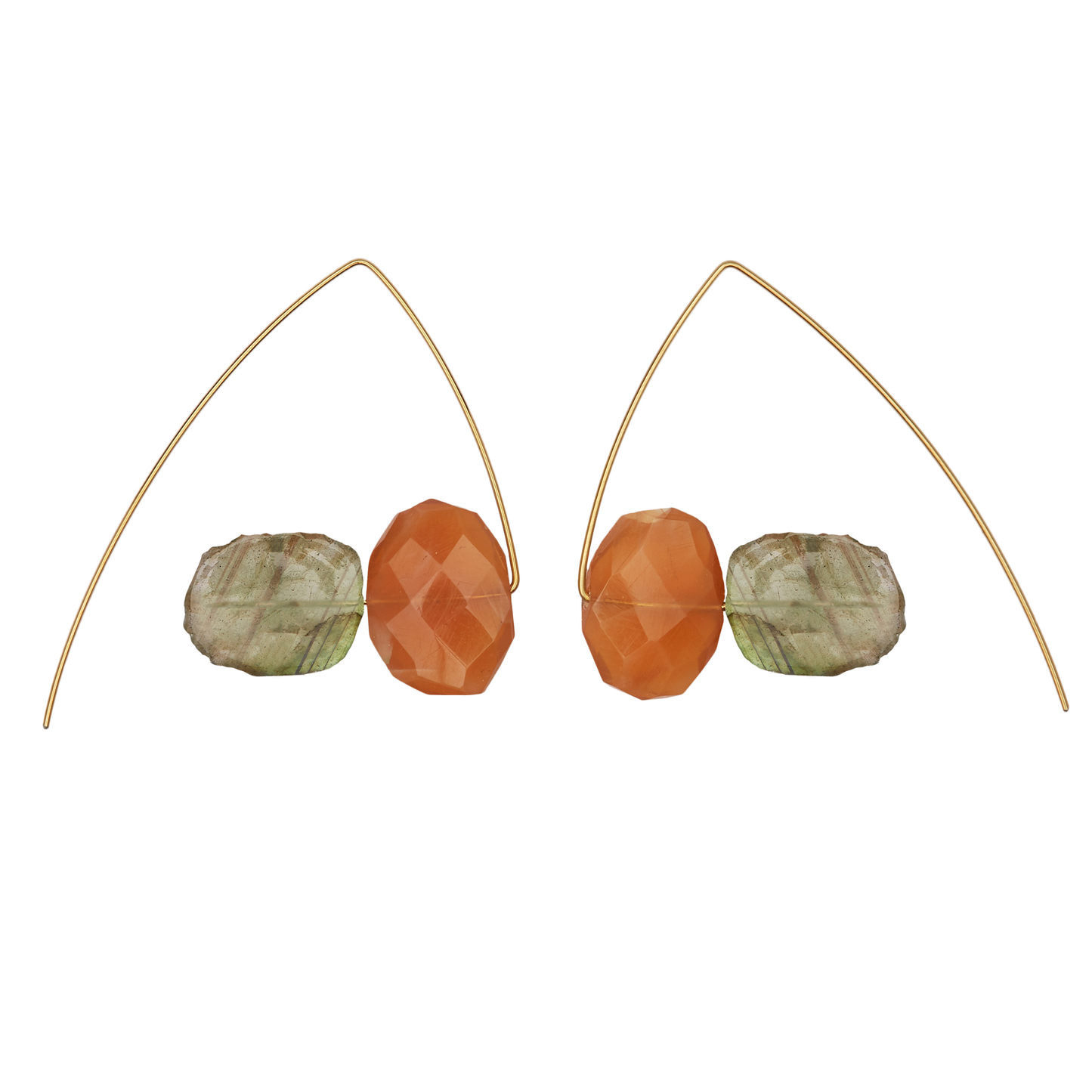 Triangle Earrings with Sliced Gems and Peach Moonstones