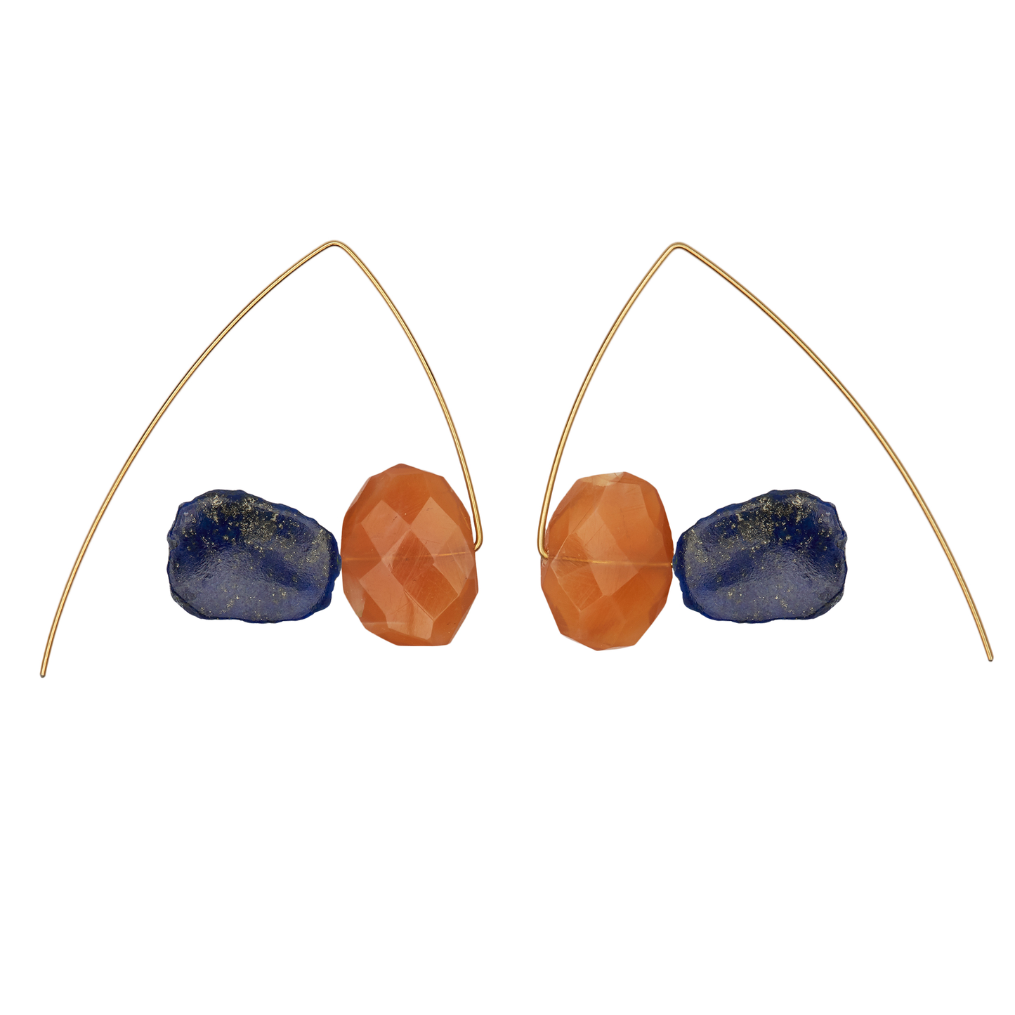 Triangle Earrings with Sliced Gems and Peach Moonstones
