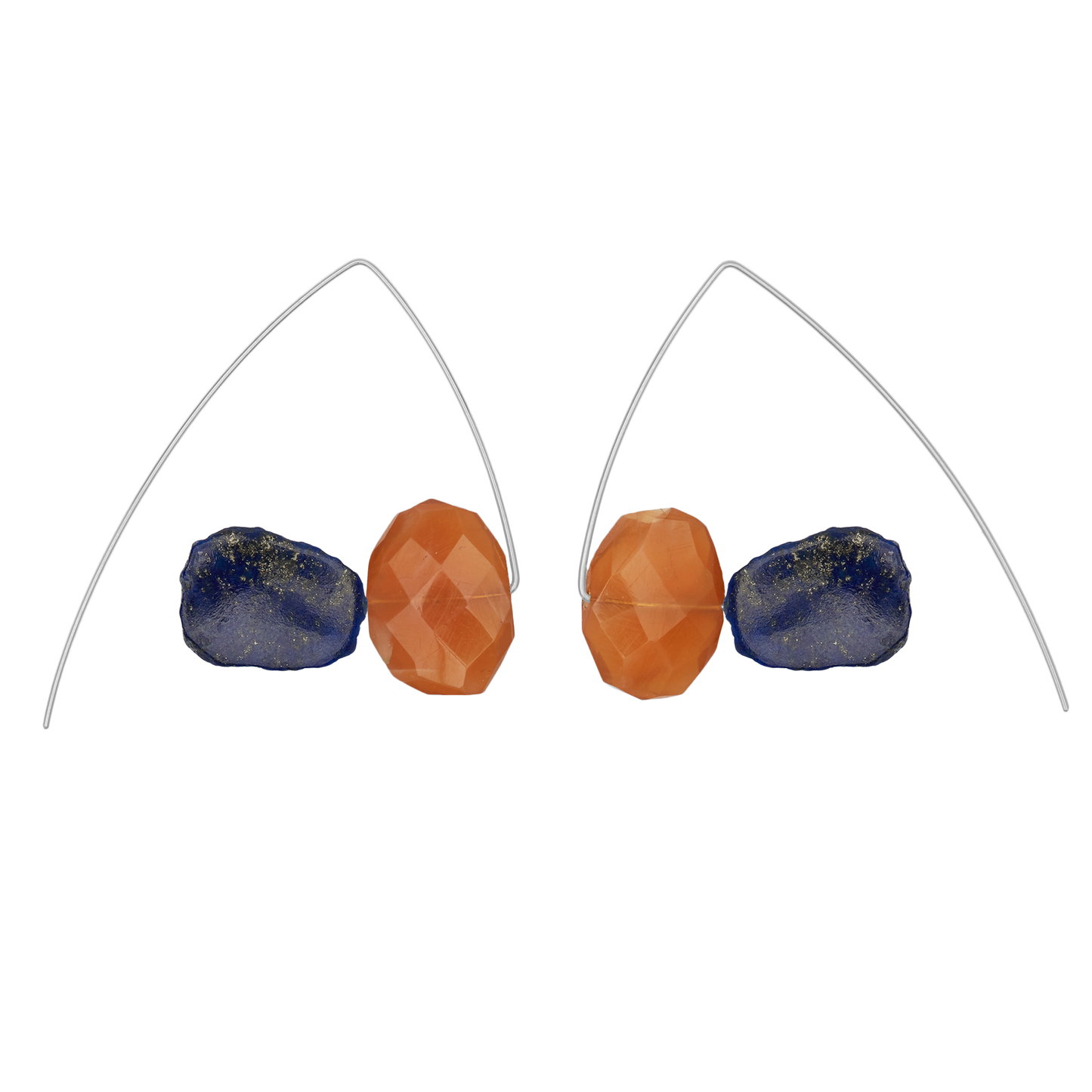 Triangle Earrings with Sliced Gems and Peach Moonstones