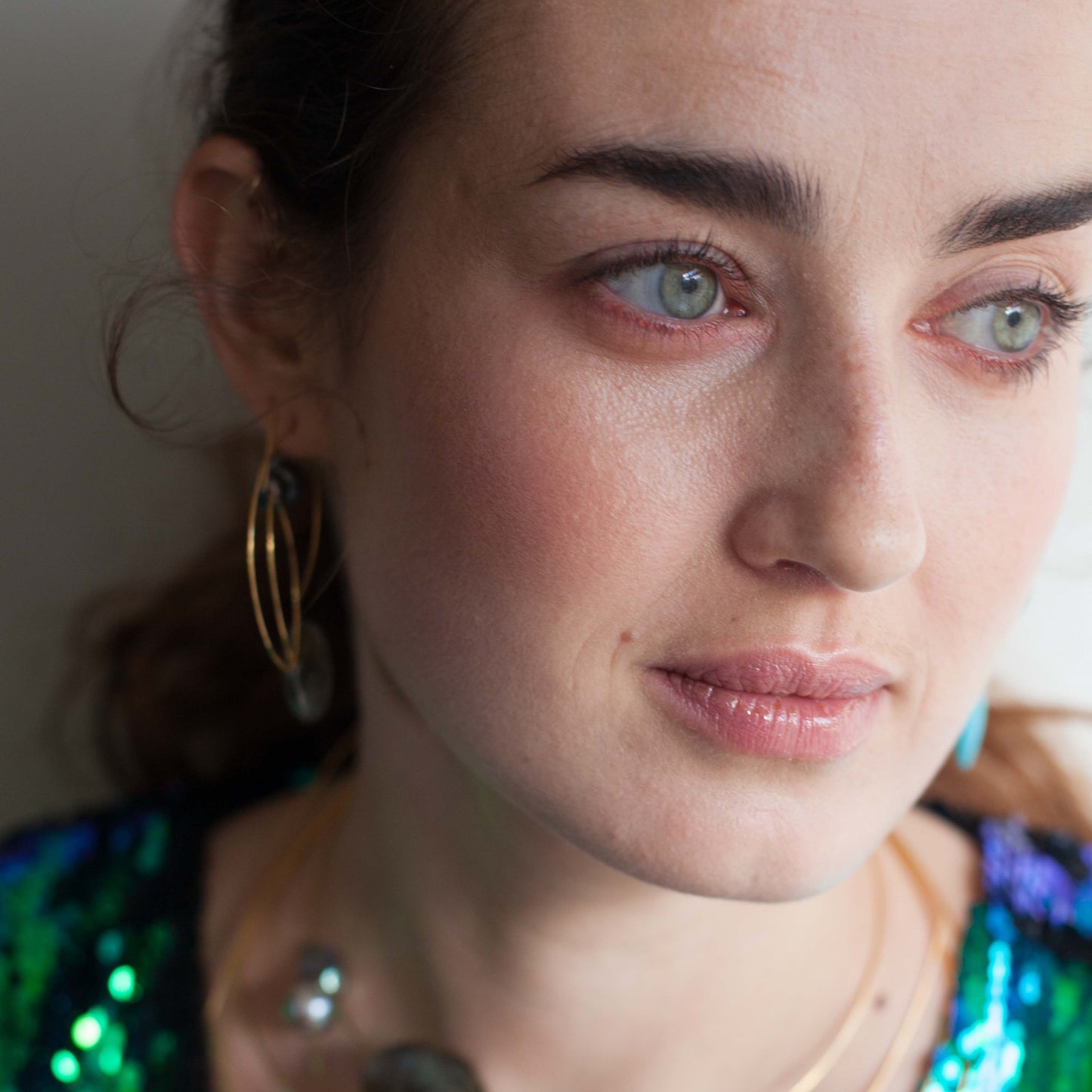 Cubist Earrings with Smooth Round Labradorite