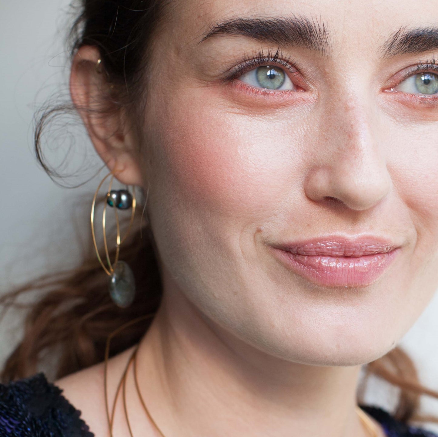 Cubist Earrings with Smooth Round Labradorite